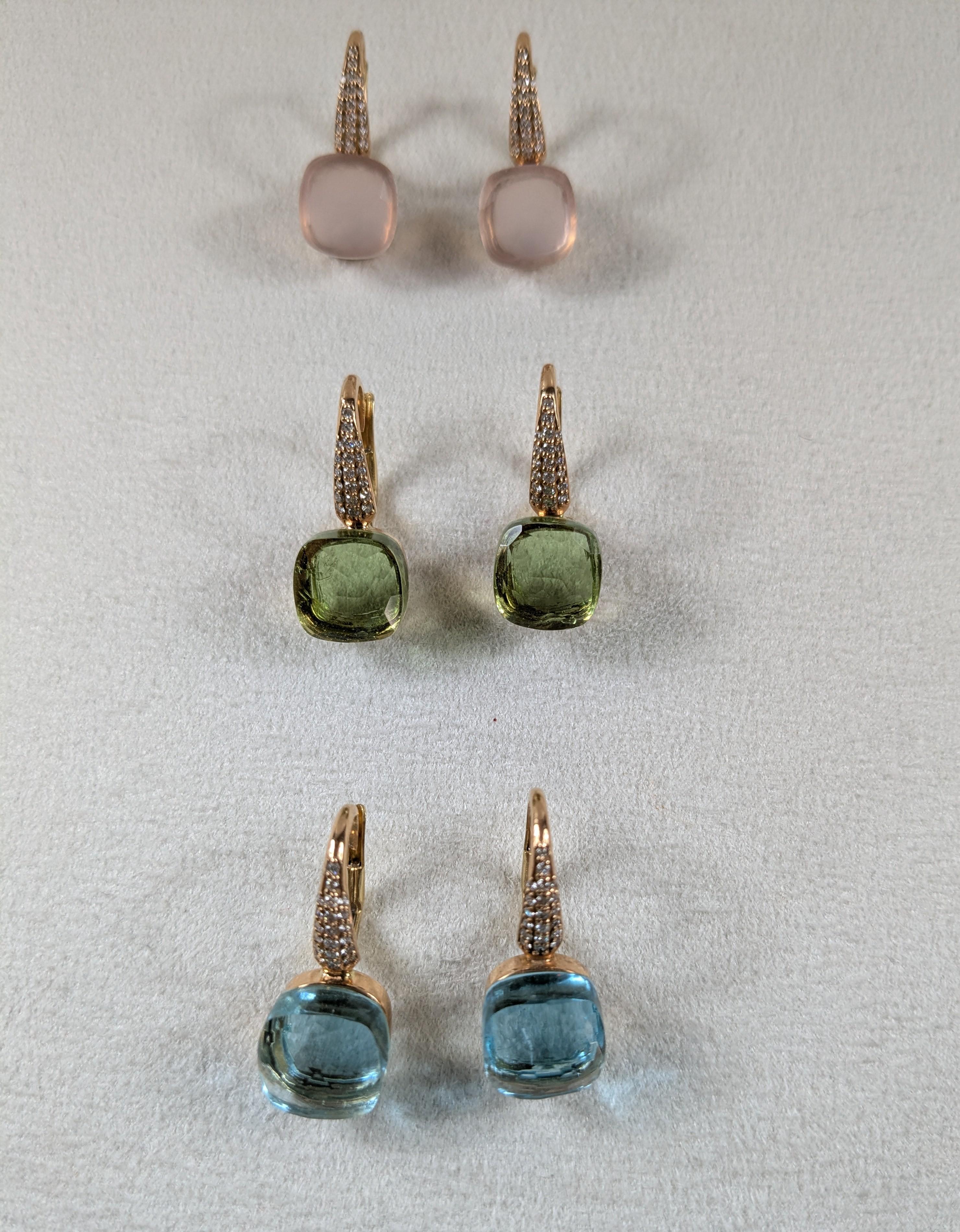 Green Grass Quartz 18k Gold Dangle Earrings with Pave of Diamonds For Sale 1