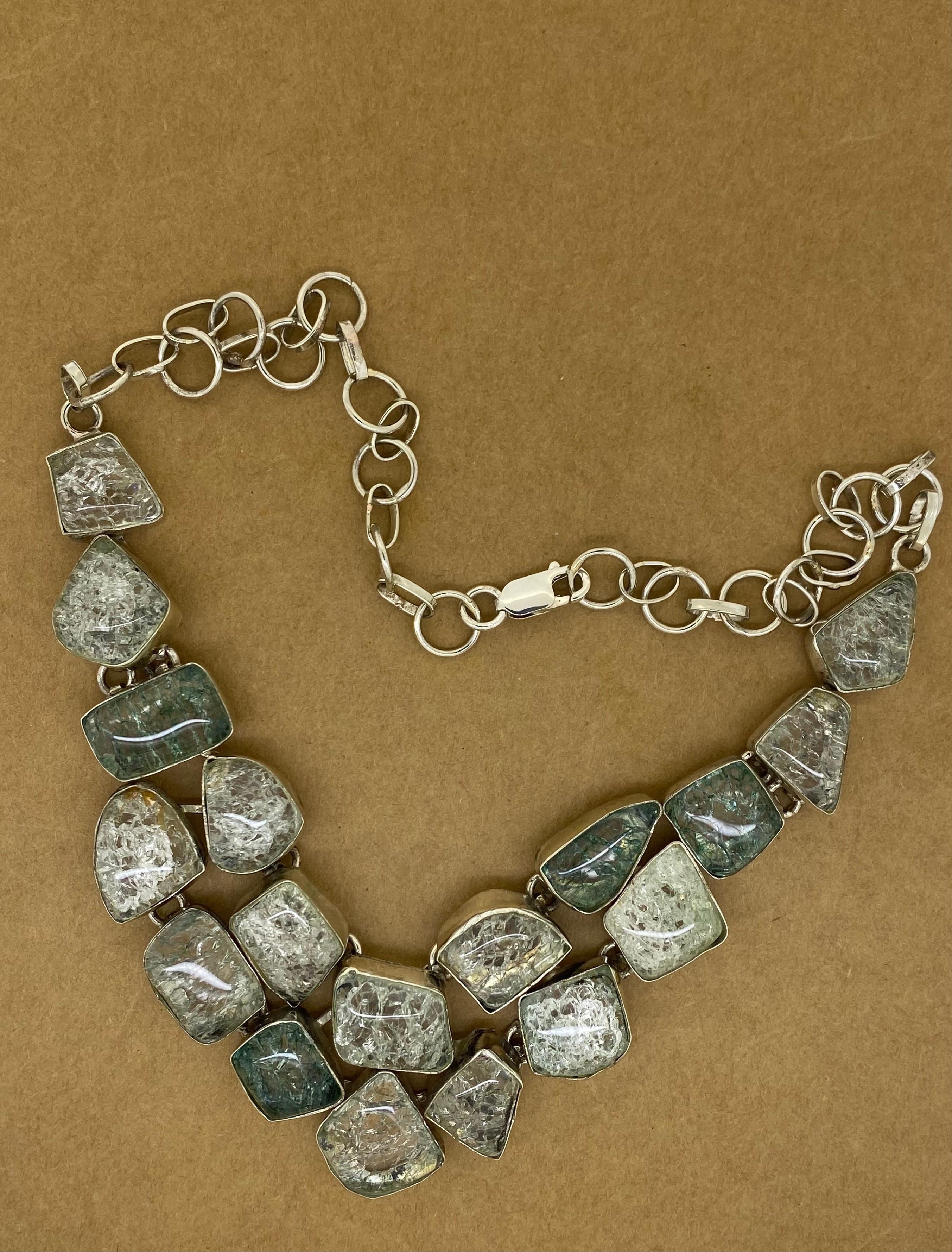 Rétro Collana girocollo in quarzo verde 925 in argento sterling retrò anni '50 in vendita