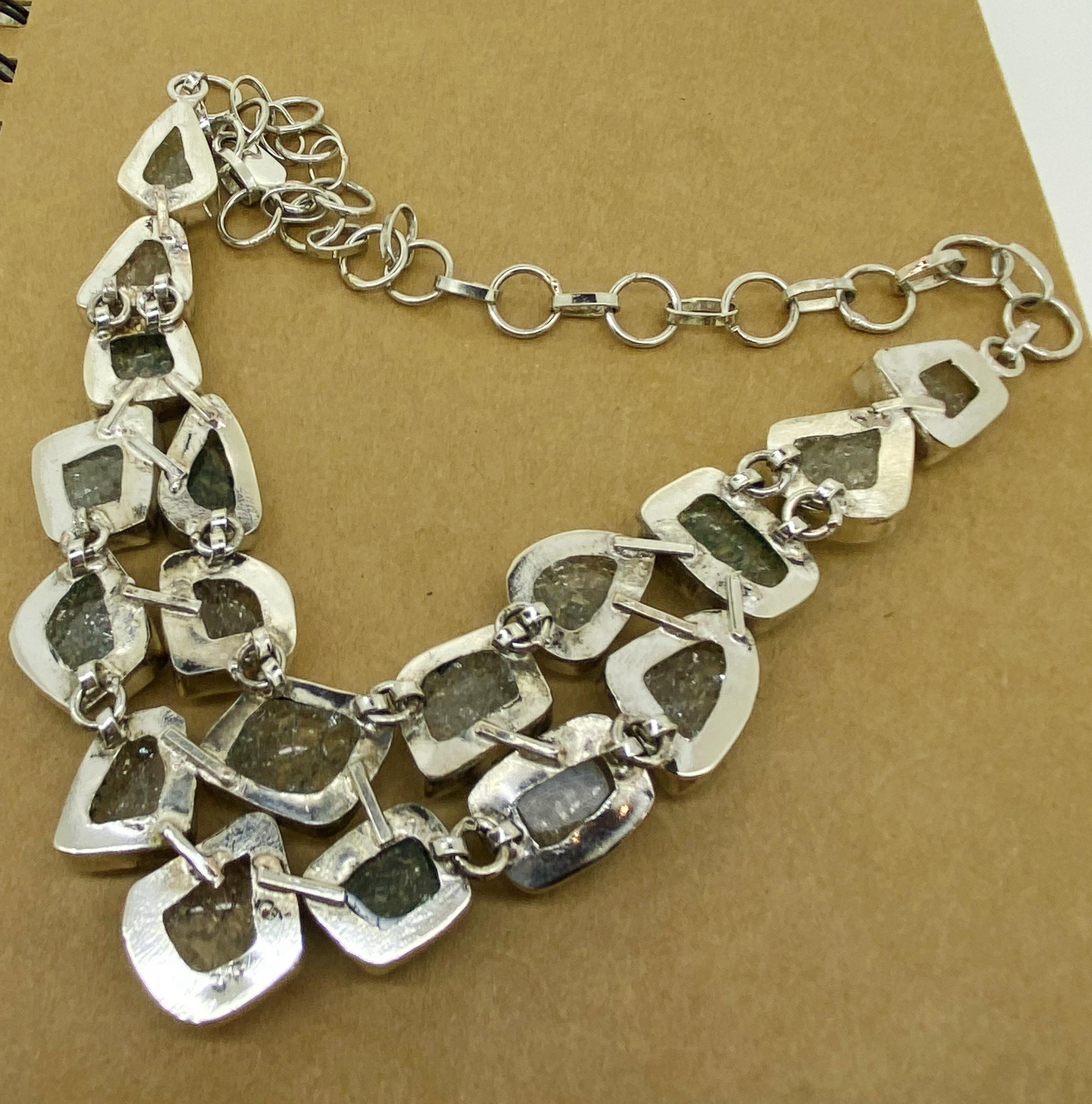 Taglio misto Collana girocollo in quarzo verde 925 in argento sterling retrò anni '50 in vendita