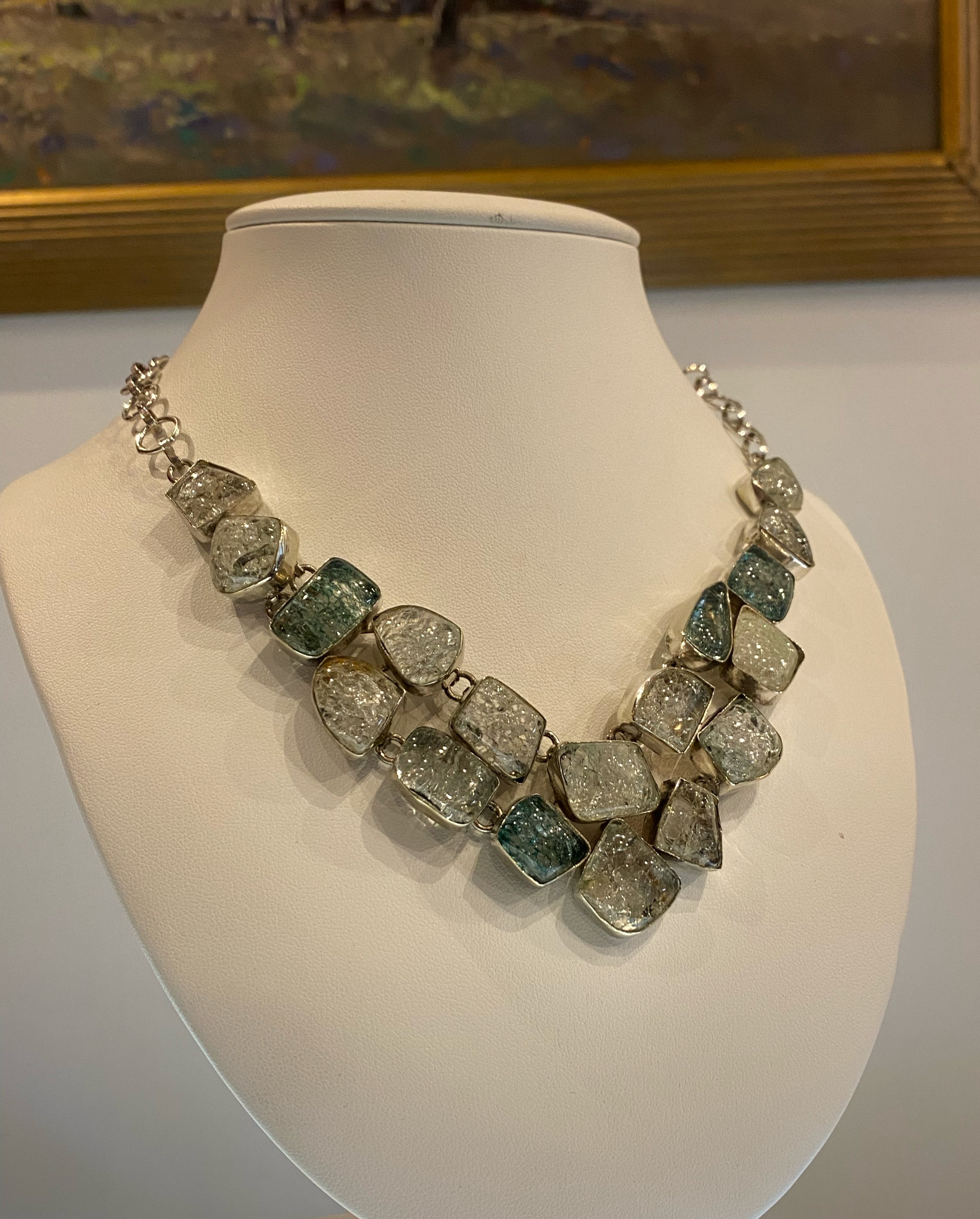 Green Quartz 925 Sterling Silver Retro 1950's Choker Necklace
