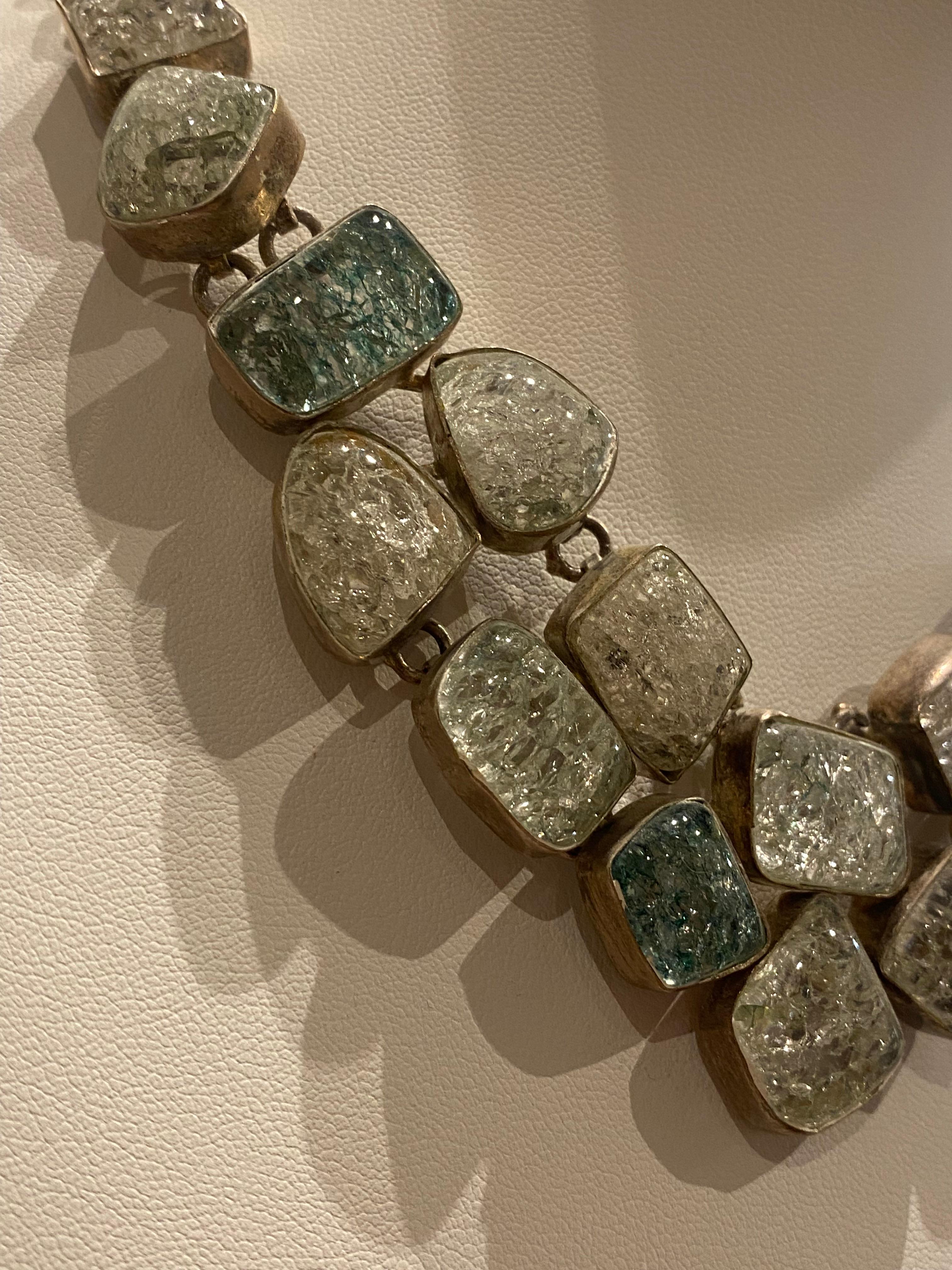 Retro-Halskette aus Sterlingsilber mit grünem Quarz 925 (Perle) im Angebot