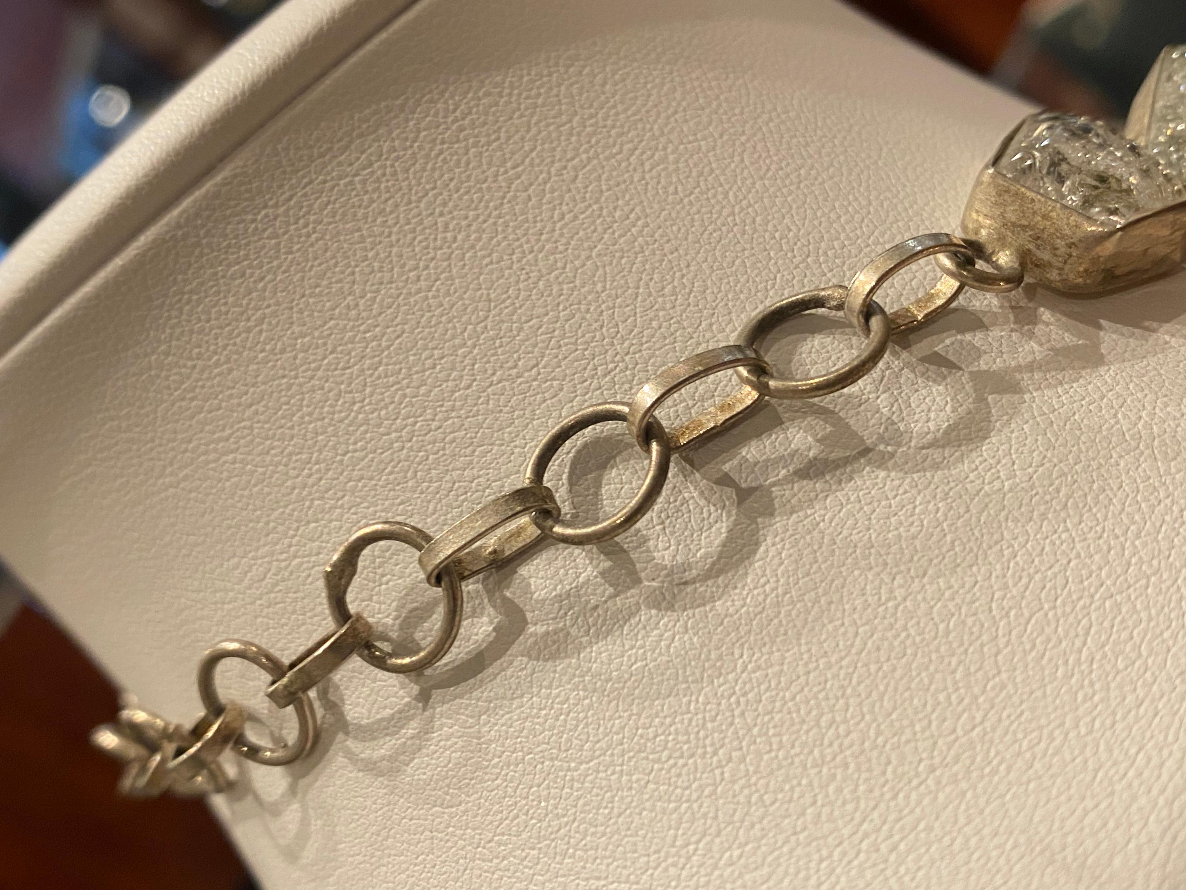 Retro-Halskette aus Sterlingsilber mit grünem Quarz 925 im Zustand „Hervorragend“ im Angebot in MELBOURNE, AU