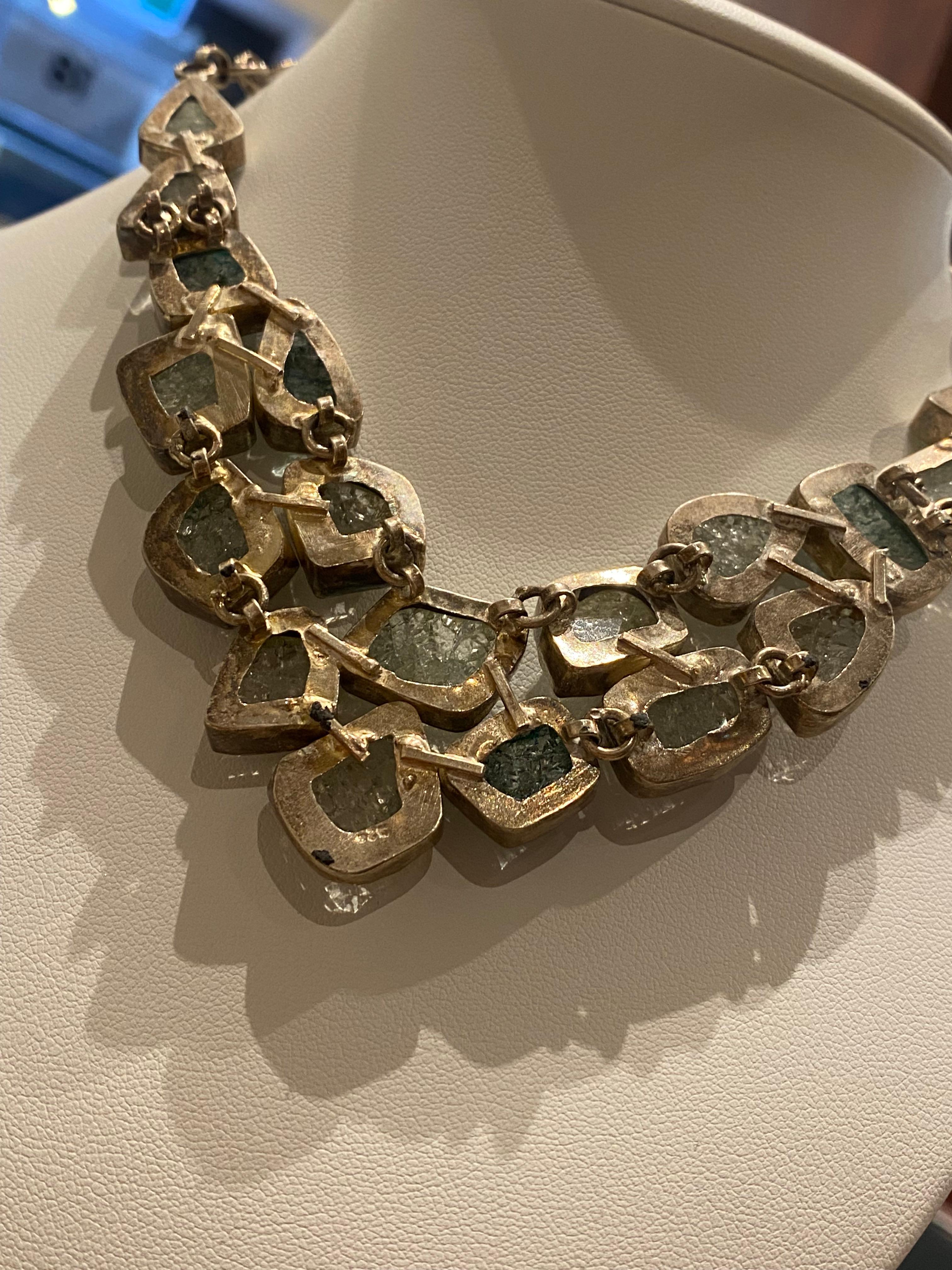 Retro-Halskette aus Sterlingsilber mit grünem Quarz 925 Damen im Angebot