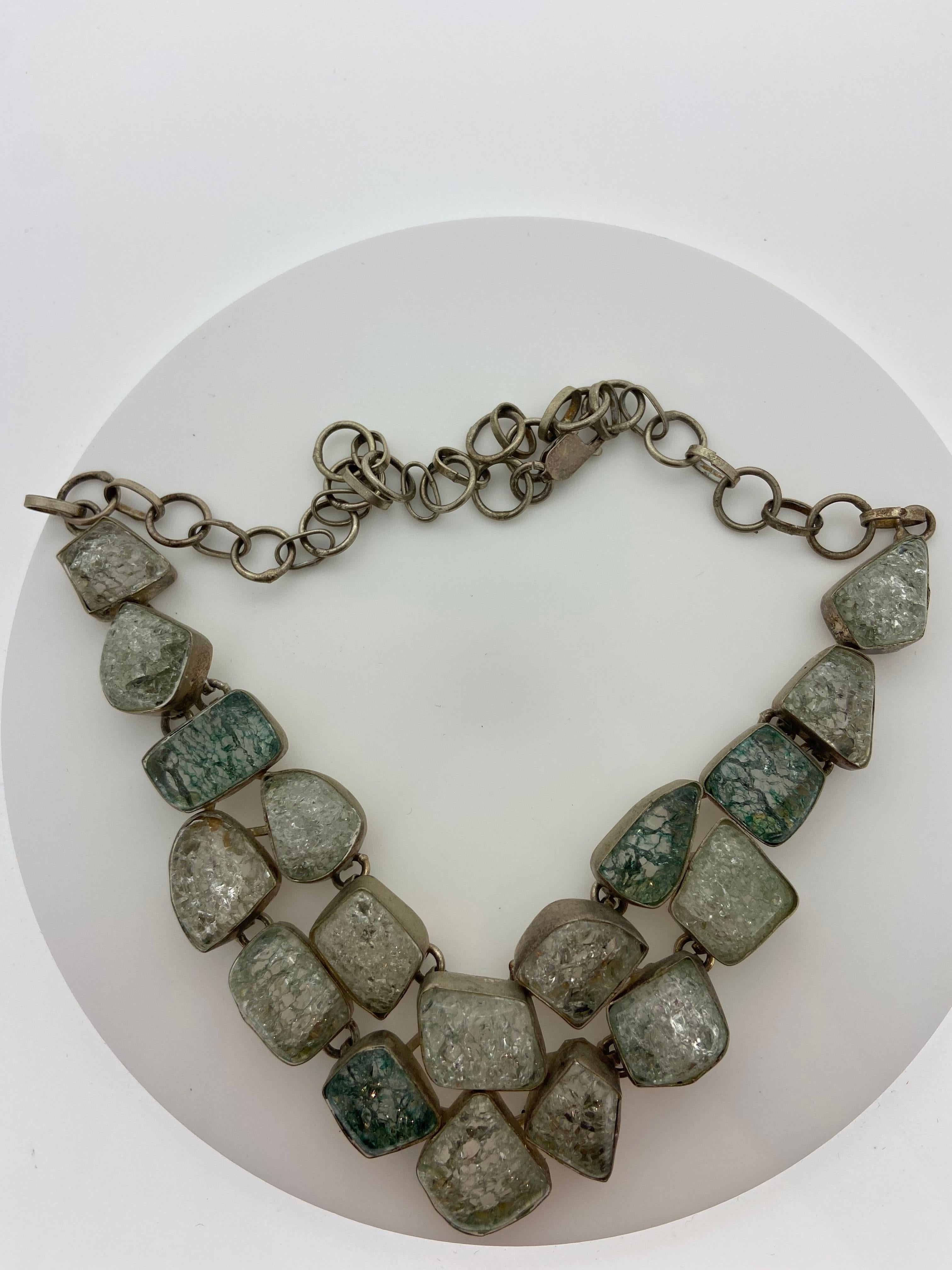 Retro-Halskette aus Sterlingsilber mit grünem Quarz 925 im Angebot 2