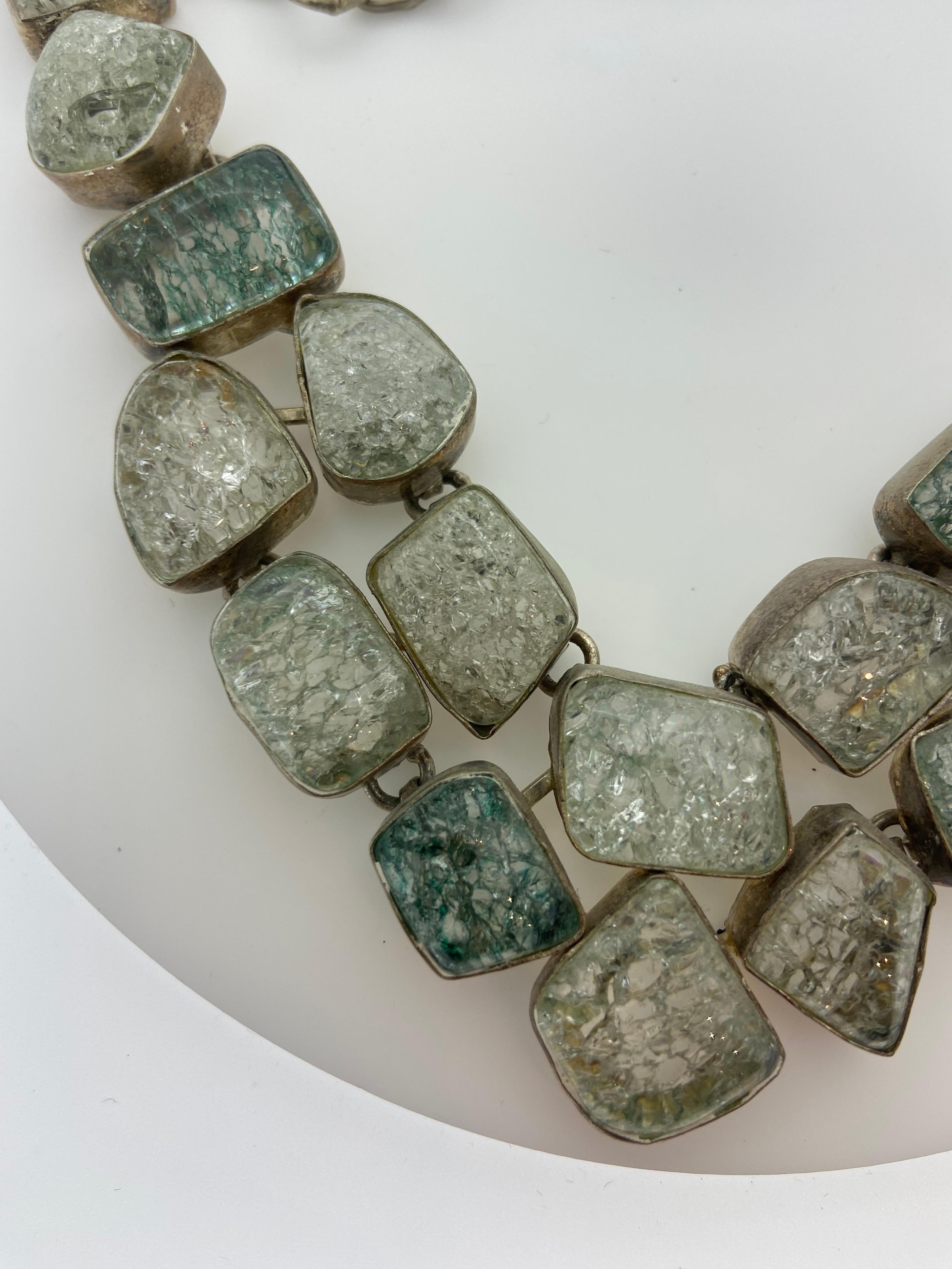 Retro-Halskette aus Sterlingsilber mit grünem Quarz 925 im Angebot 3