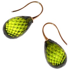 Green Quartz and Yellow Gold 18 Karat Drop Earrings