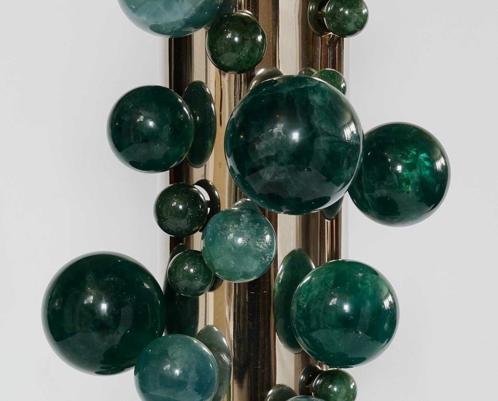 Contemporary Green Rock Crystal Bubble Sconces by Phoenix  For Sale