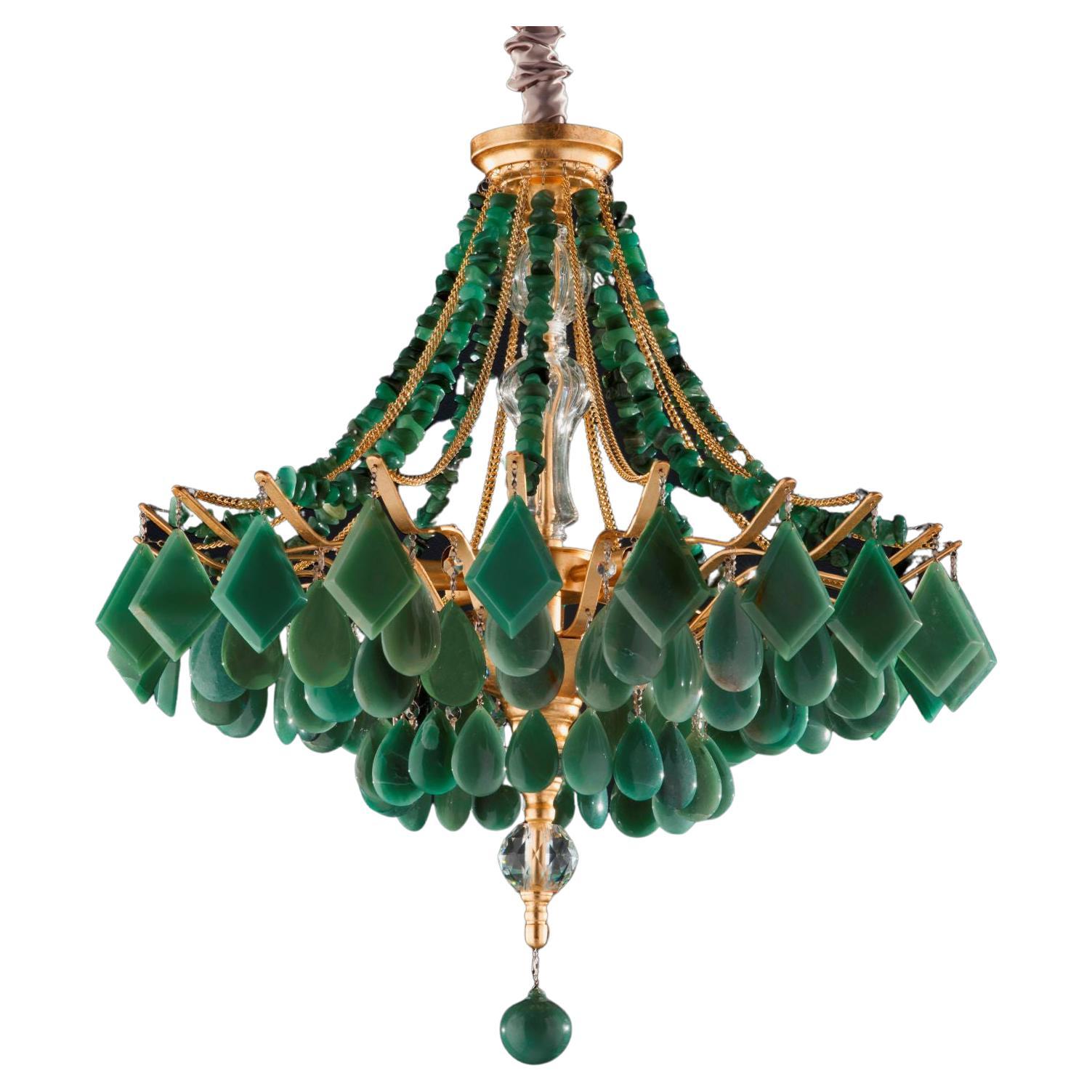 Kronleuchterlampe aus grünem Quarz von Aver im Angebot