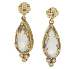 Green Quartz Diamond Drop Earrings