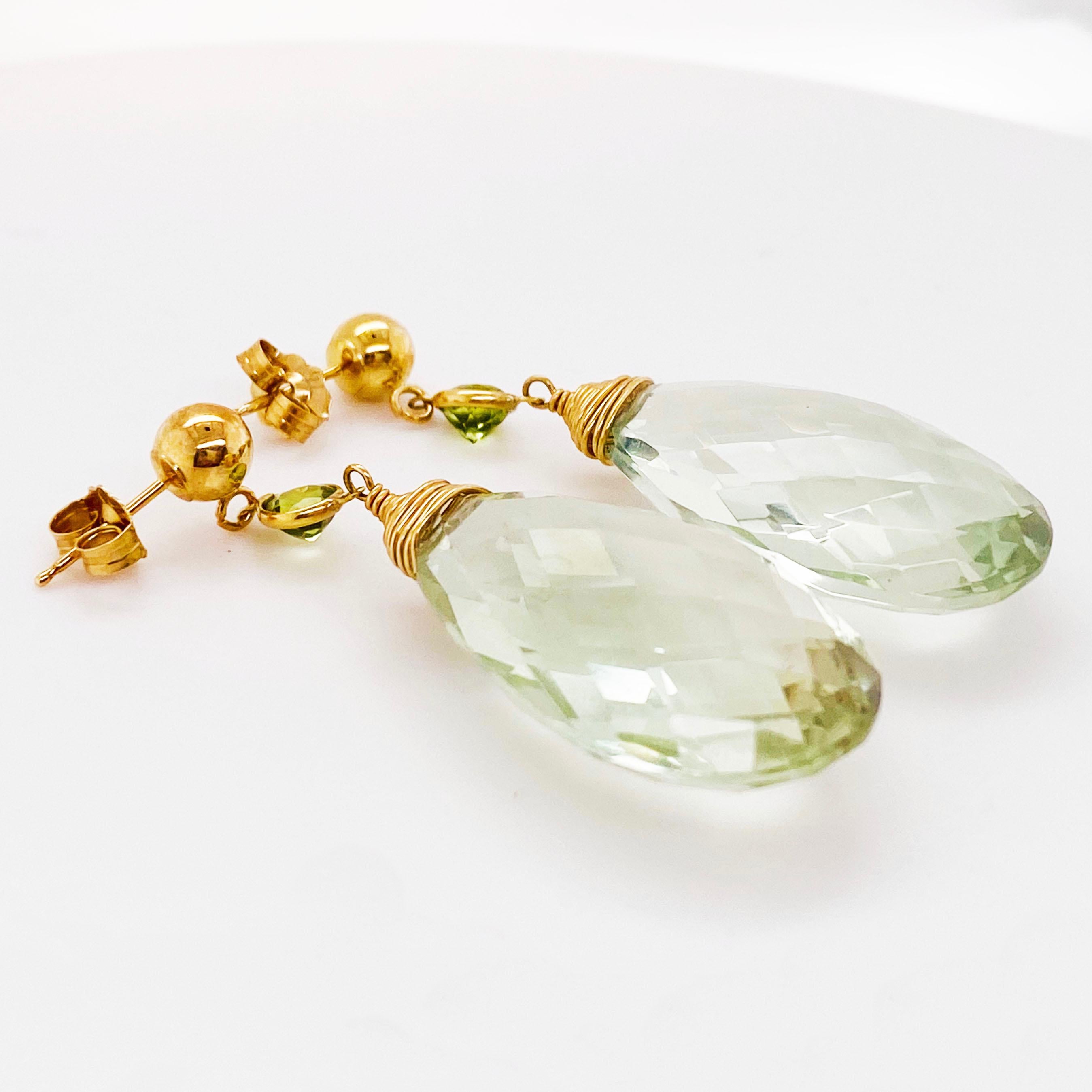 Ohrringe aus 14 Karat Gold mit grünem Quarz und Peridot-Edelstein als Akzent (Kunsthandwerker*in) im Angebot