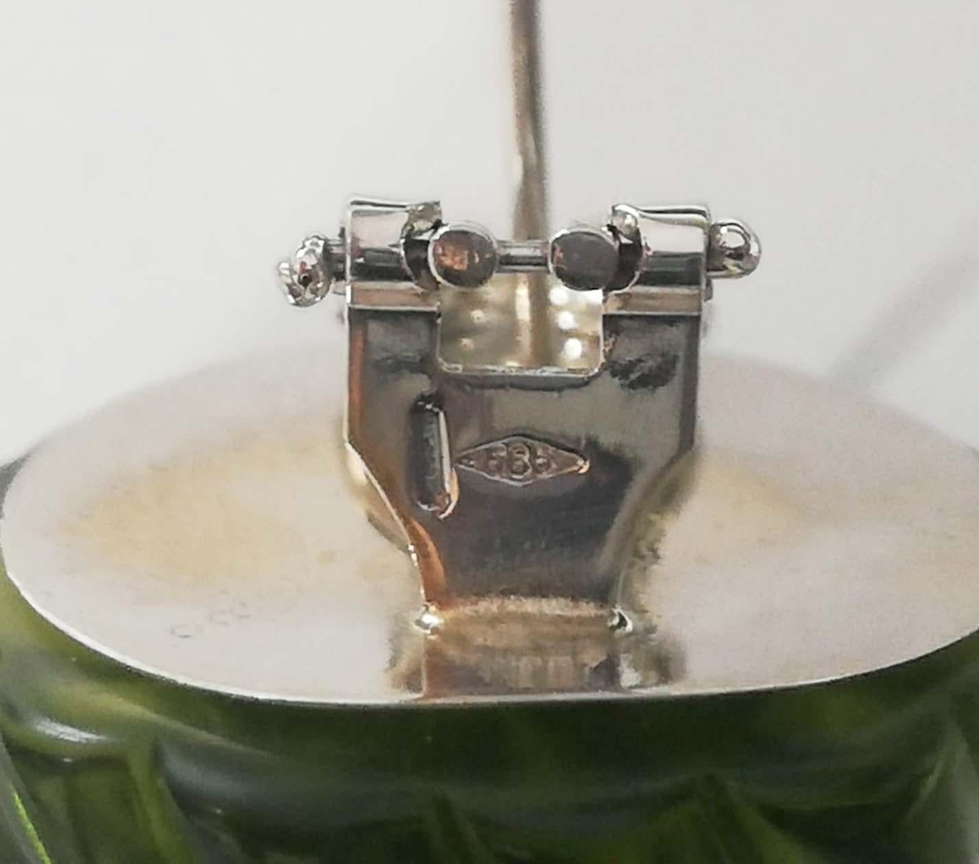 Women's Green Quartz, Peridots, Diamonds, 14 Kt White Gold Earrings. For Sale