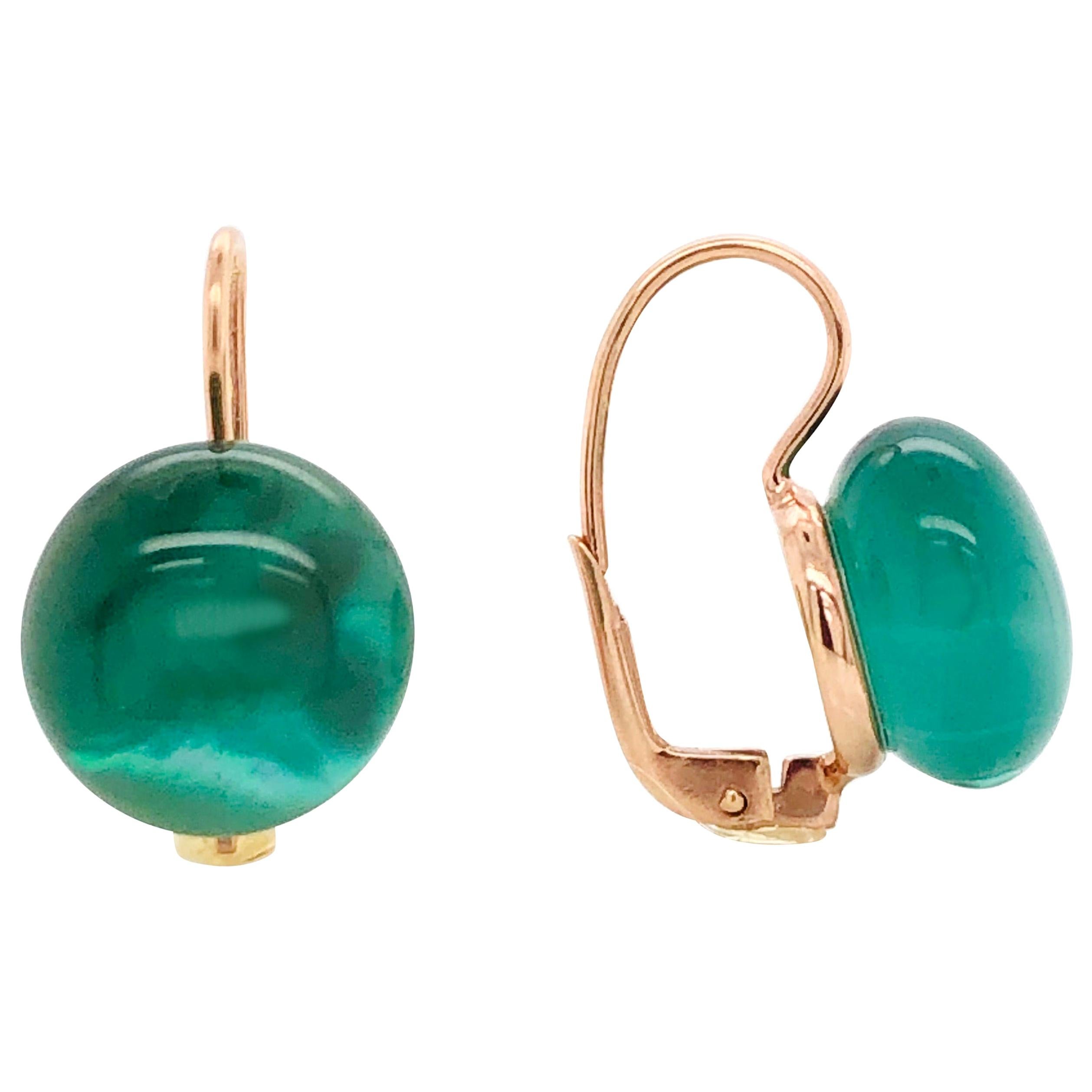 Green Quartz Rose Gold 18 Karat Dangle Earrings