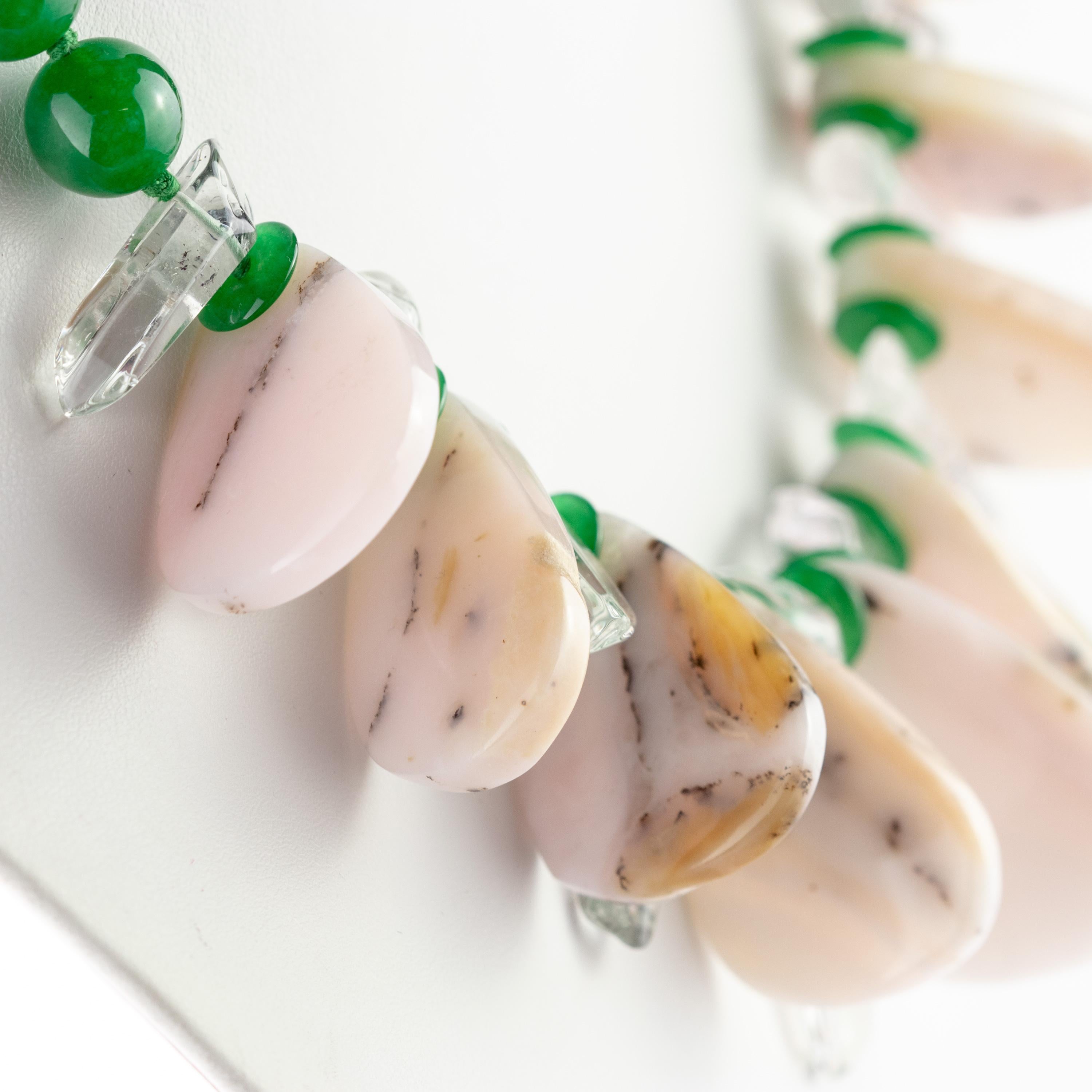 Sfere di quarzo verde Opale Cristallo di rocca 925 Argento dorato Collana tribale di perline In condizioni Nuovo in vendita a Milano, IT