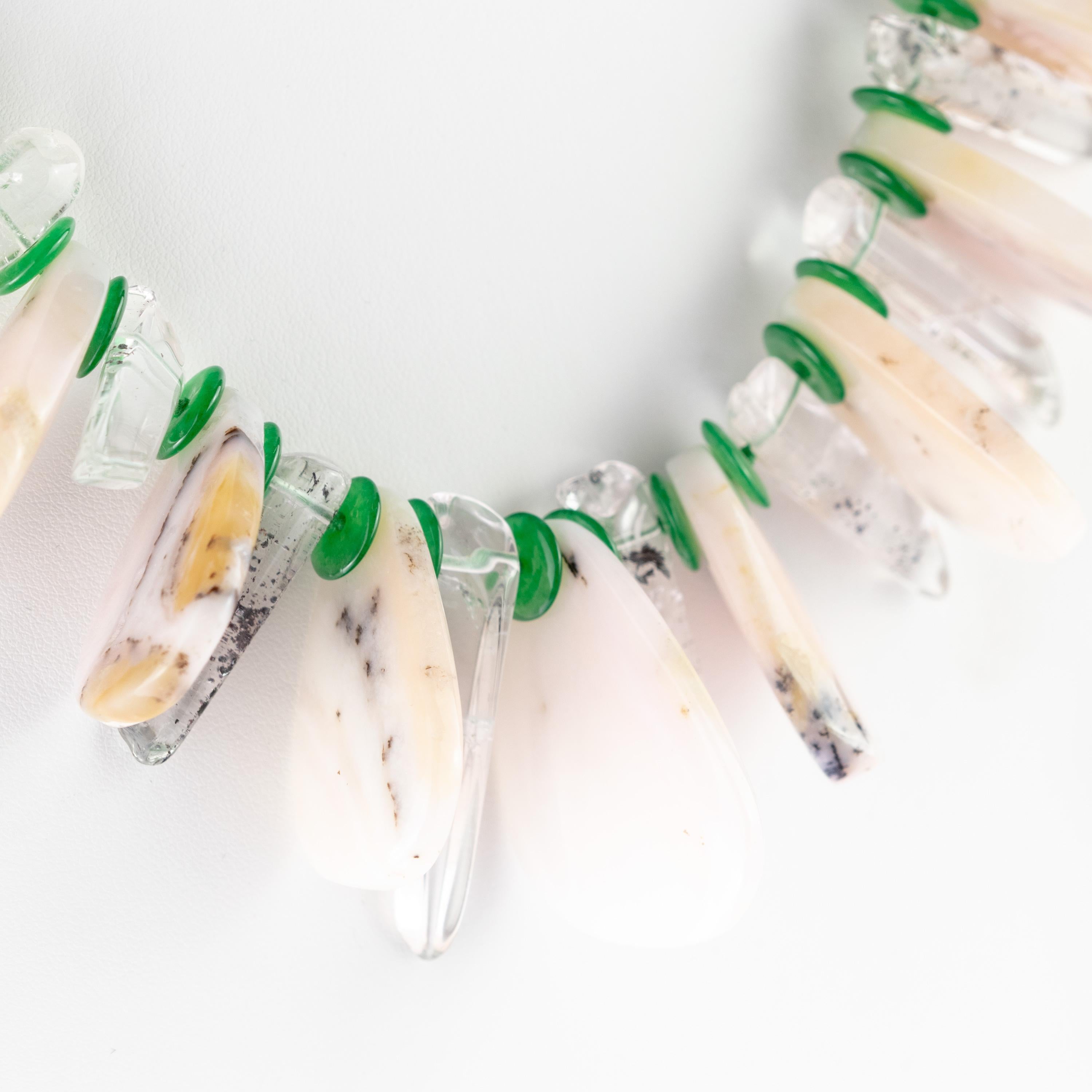 Sfere di quarzo verde Opale Cristallo di rocca 925 Argento dorato Collana tribale di perline in vendita 1