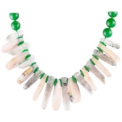 Green Quartz Spheres Opal Rock Crystal 925 Gilded Silver Beaded Tribal Necklace