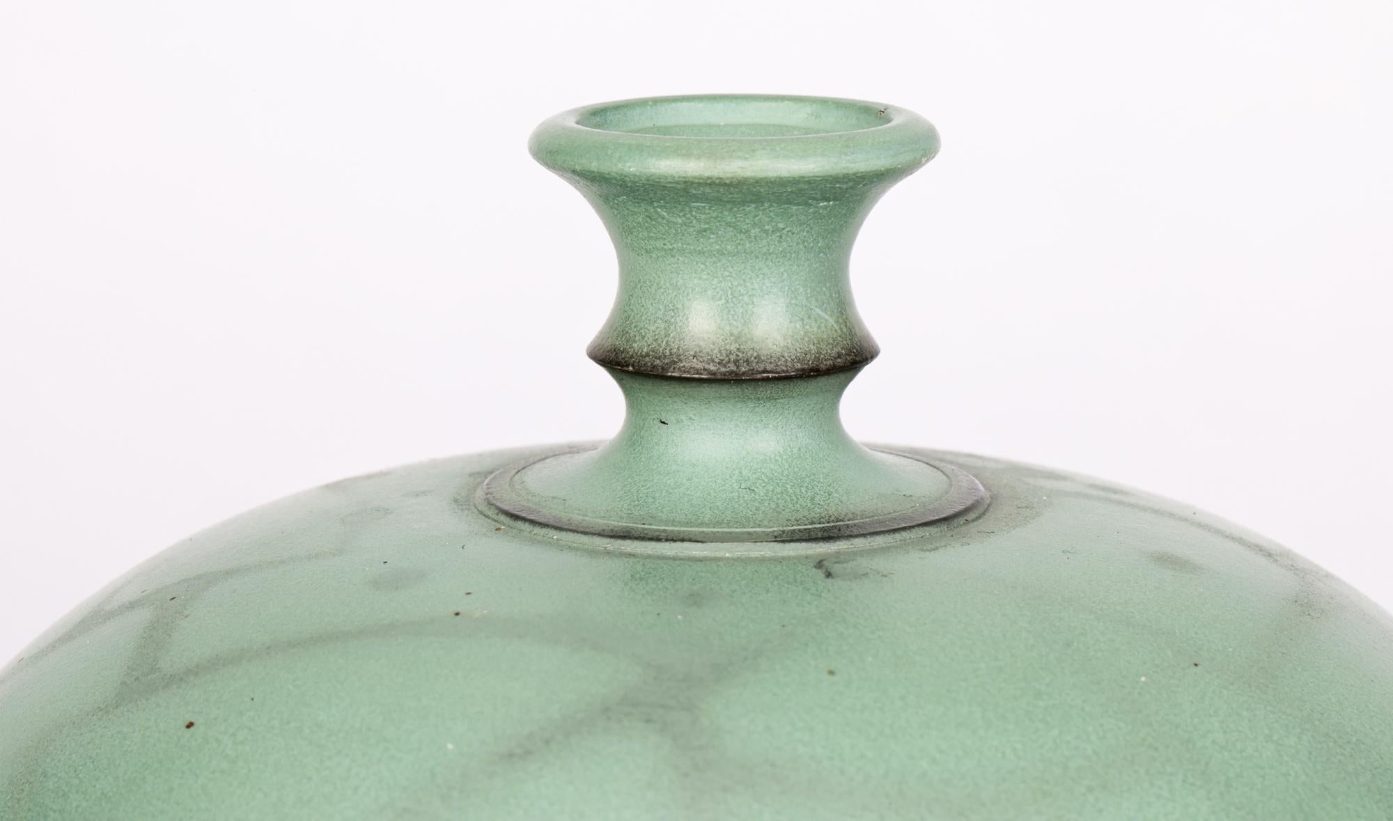 Modern Green Raku Continental Glazed Studio Pottery Vase