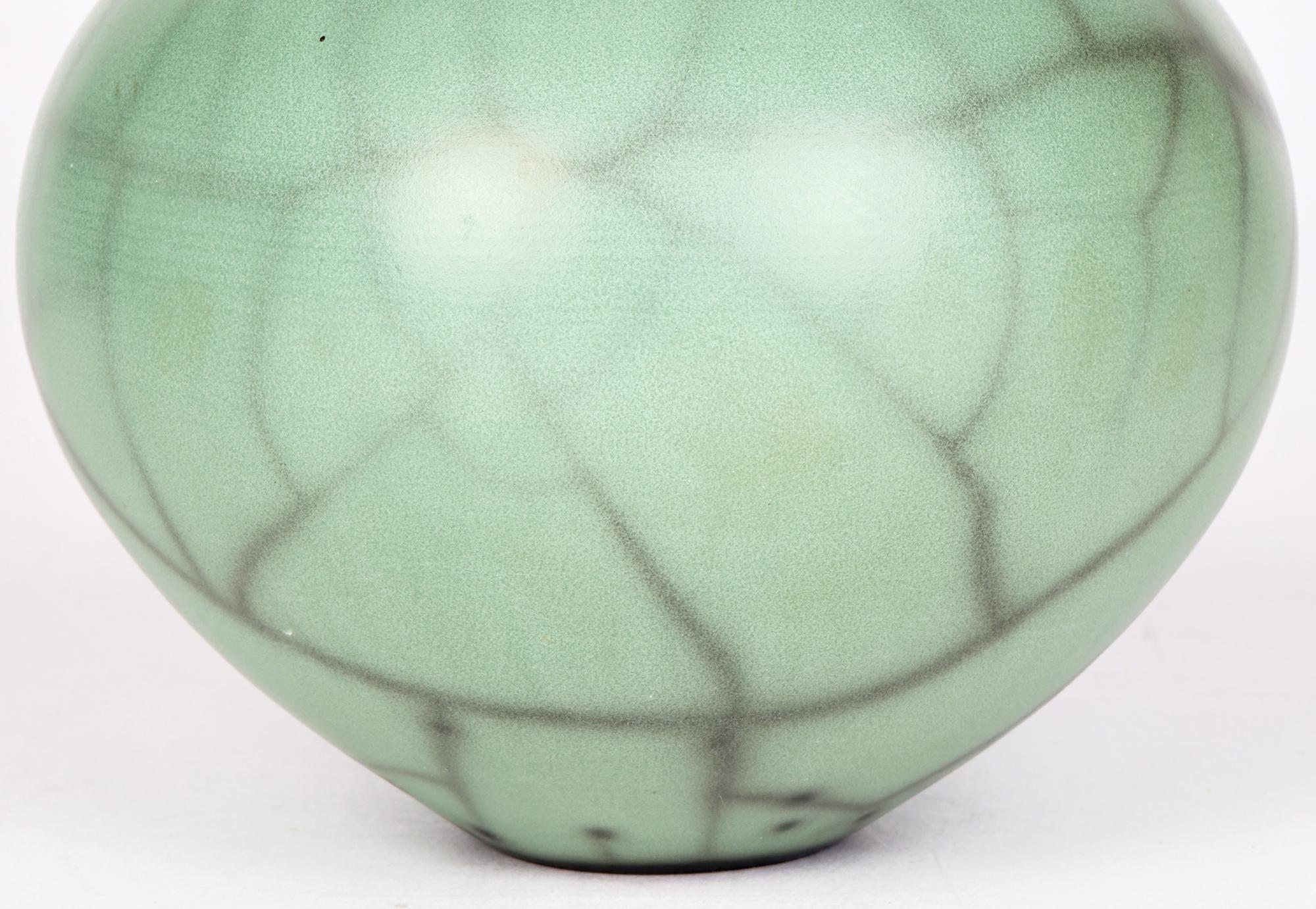 German Green Raku Continental Glazed Studio Pottery Vase