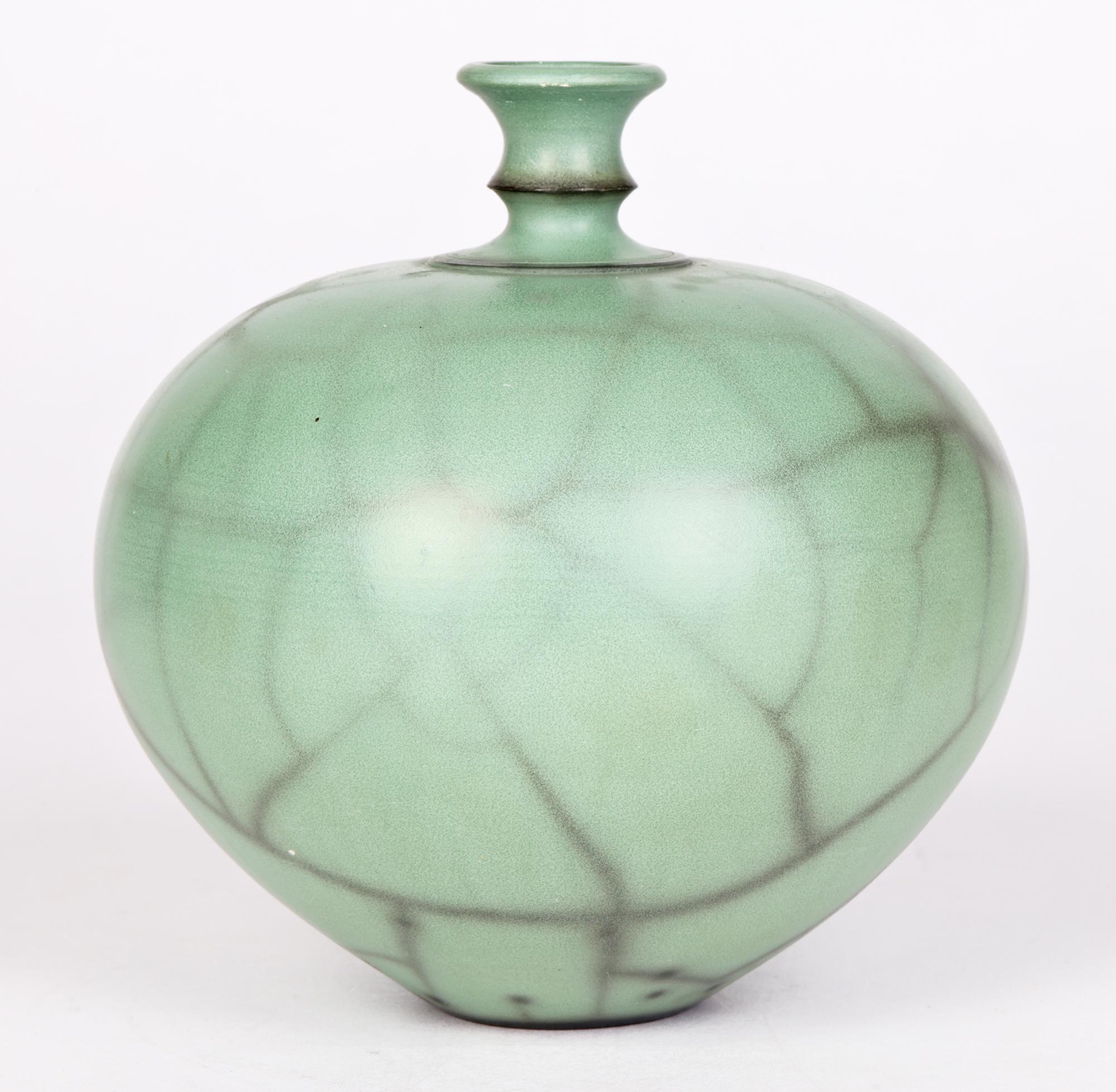 20th Century Green Raku Continental Glazed Studio Pottery Vase