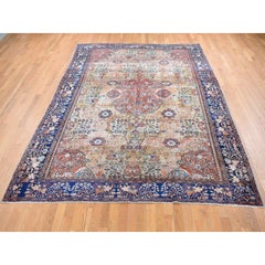 Green Rare Antique Persian Sarouk Fereghan Hand Knotted Wool Even Wear Clean Rug