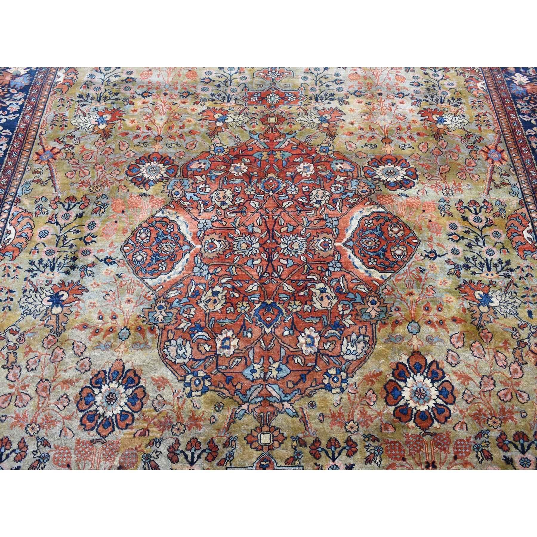 Green Rare Antique Persian Sarouk Fereghan Hand Knotted Wool Even Wear Clean Rug For Sale 2