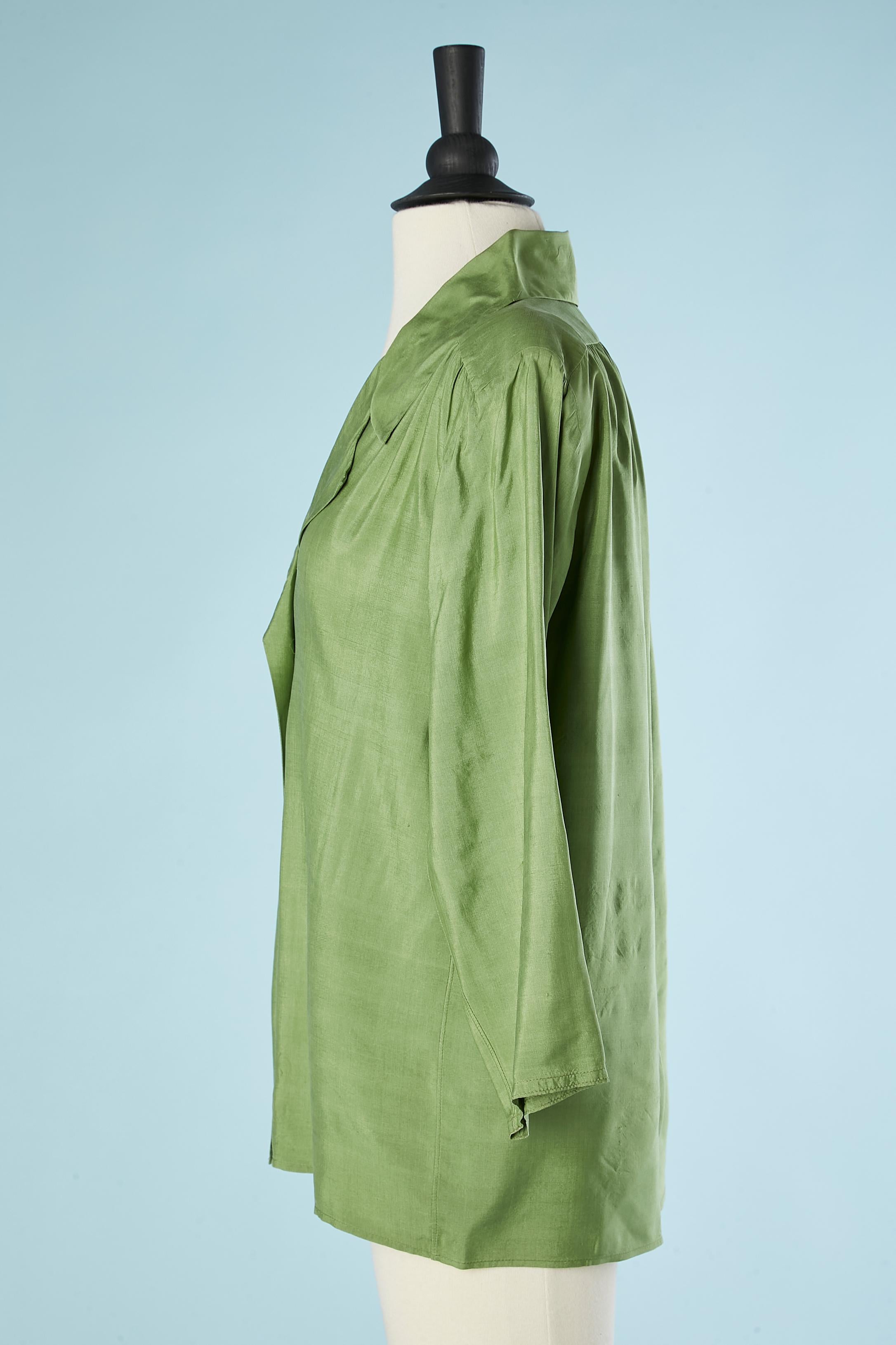 Brown Green raw silk shirt Saint Laurent Rive Gauche  For Sale