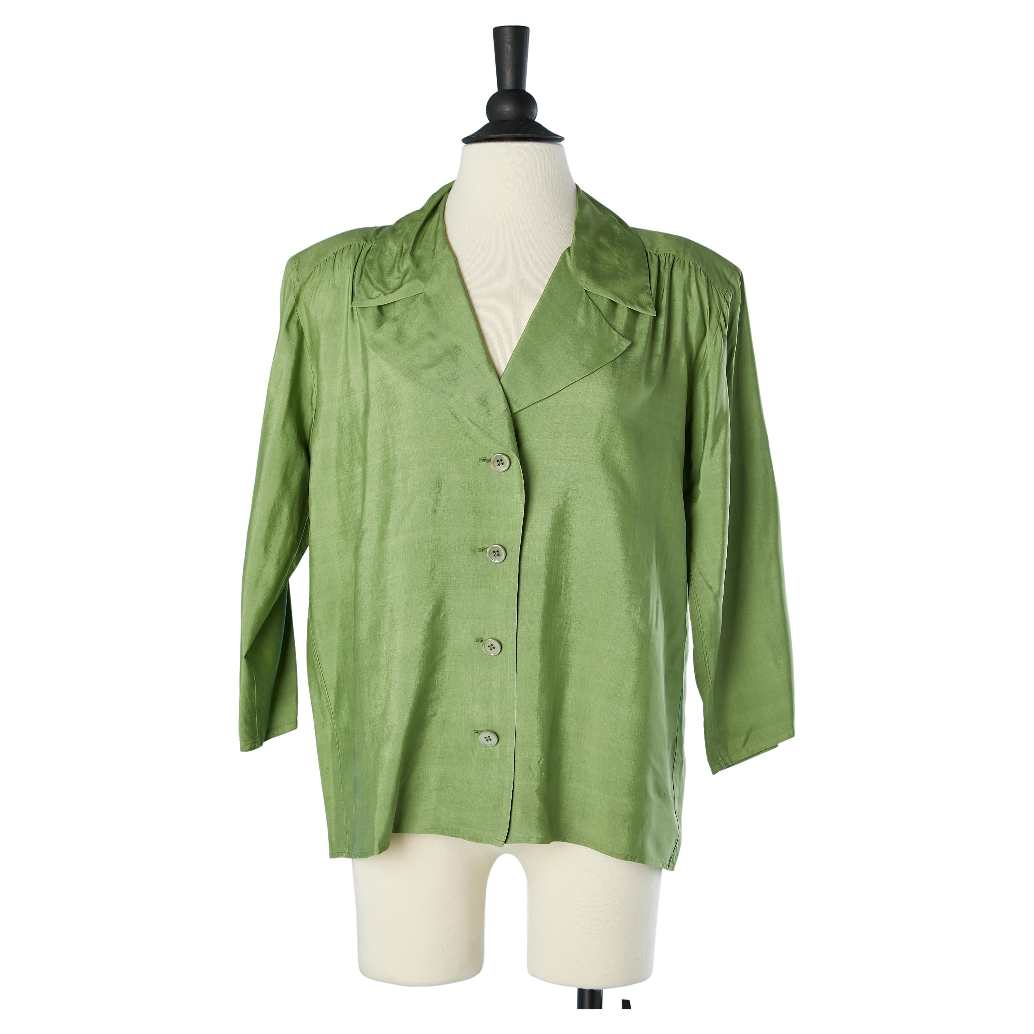 Green raw silk shirt Saint Laurent Rive Gauche  For Sale