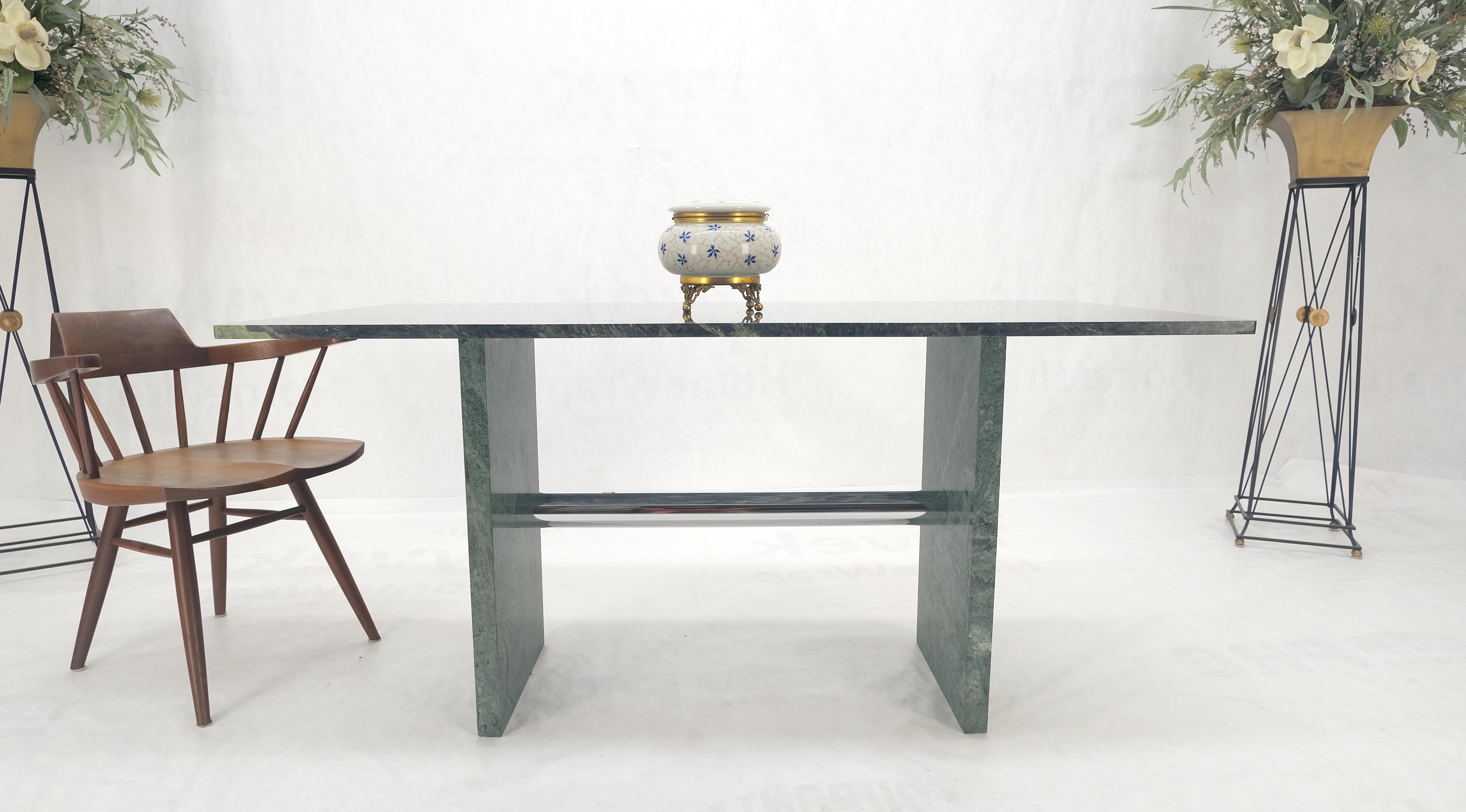 Green Rectangle Marble Top Cylinder Crome Stretcher Base Dining Table Desk MINT! For Sale 4