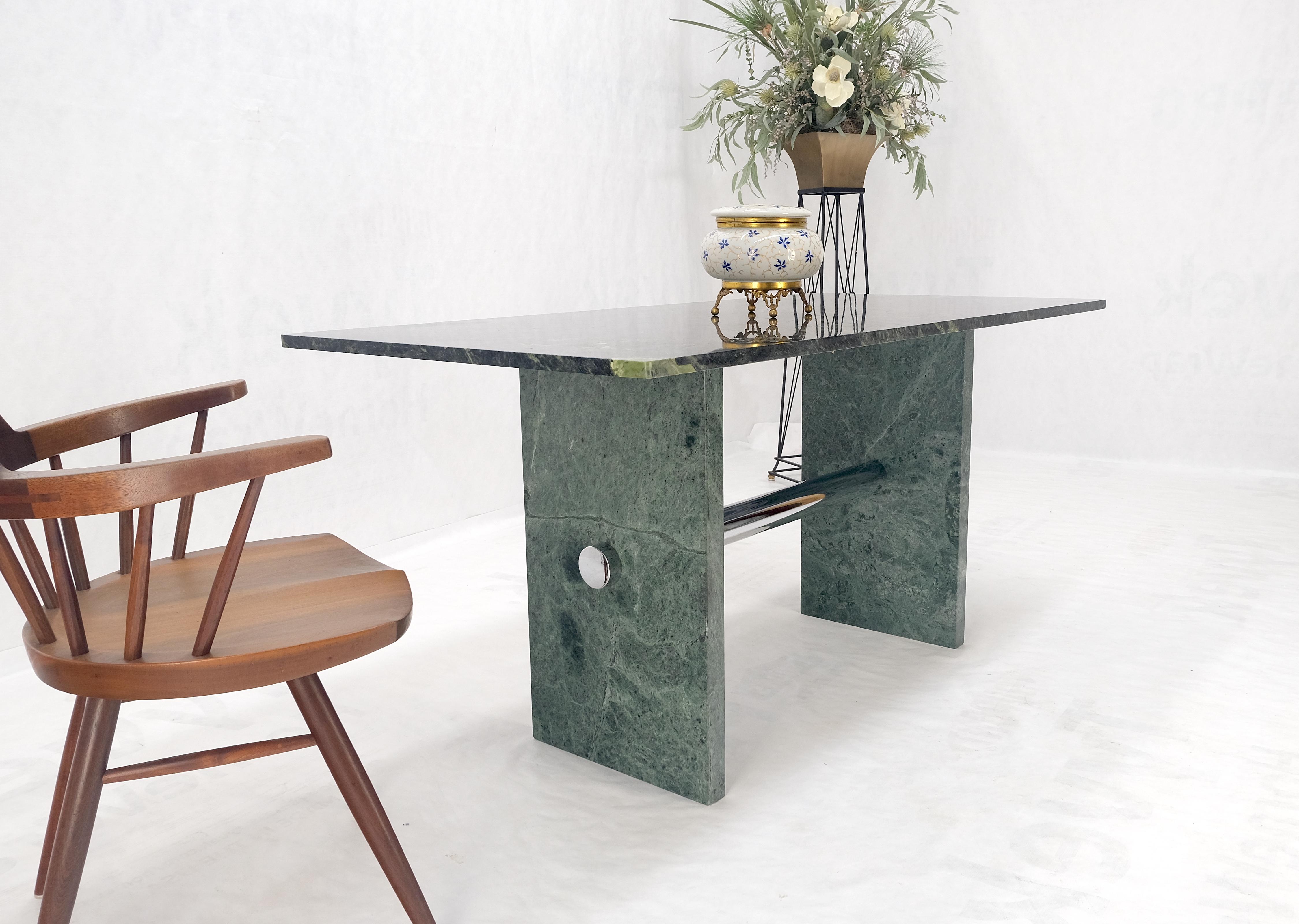 Green Rectangle Marble Top Cylinder Crome Stretcher Base Dining Table Desk MINT! For Sale 5