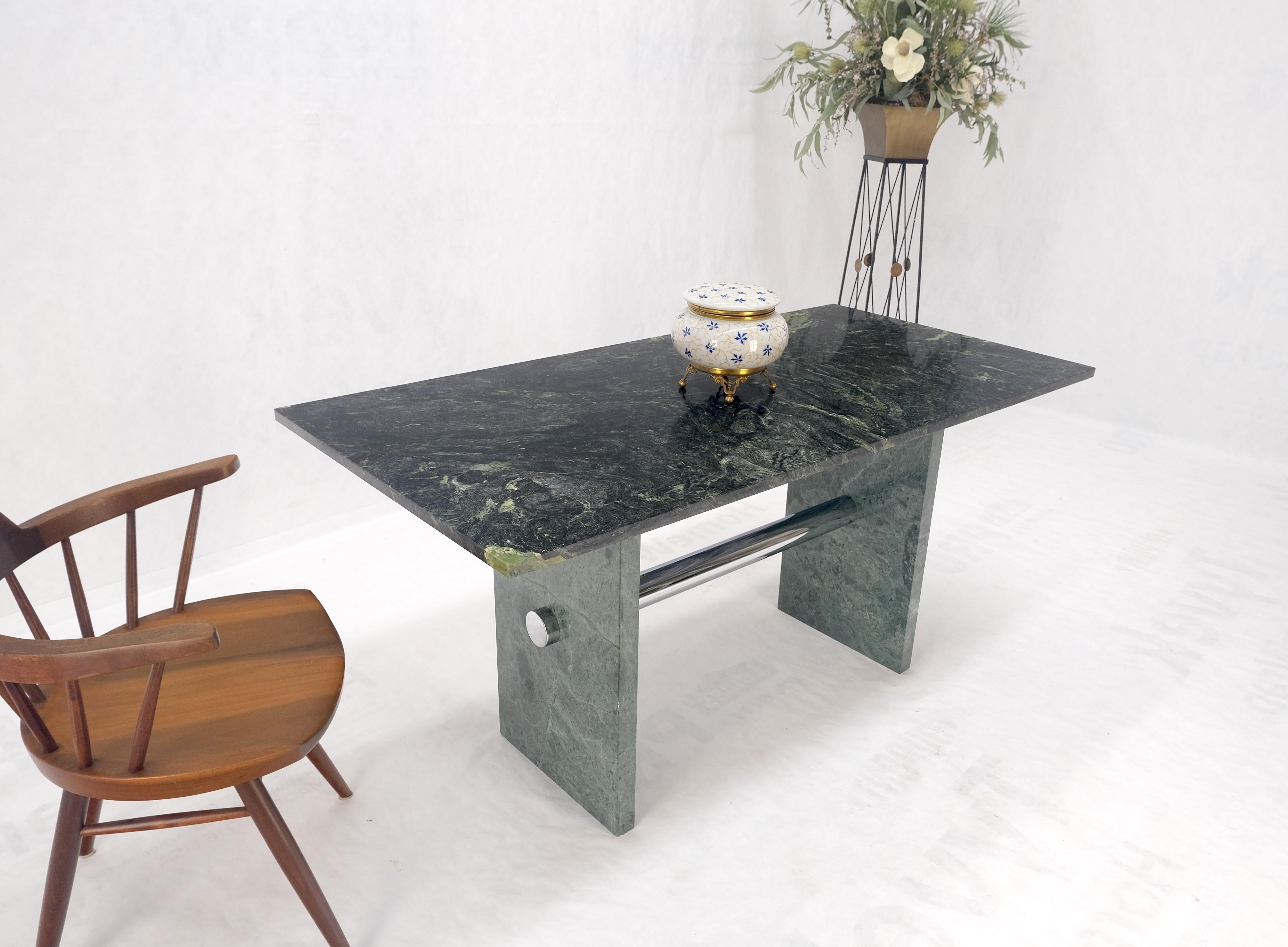 Green Rectangle Marble Top Cylinder Crome Stretcher Base Dining Table Desk MINT! For Sale 6