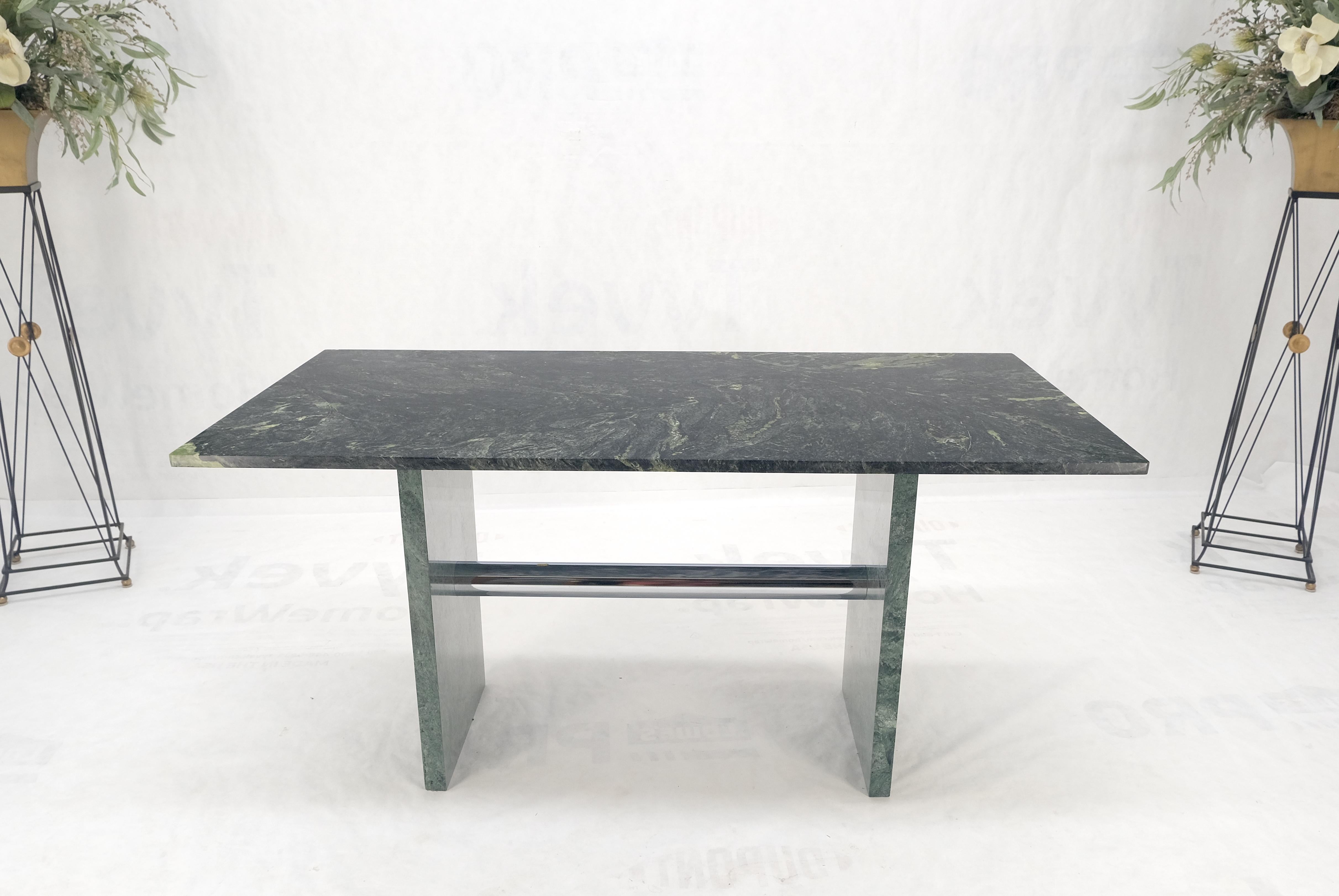 Italian Green Rectangle Marble Top Cylinder Crome Stretcher Base Dining Table Desk MINT! For Sale