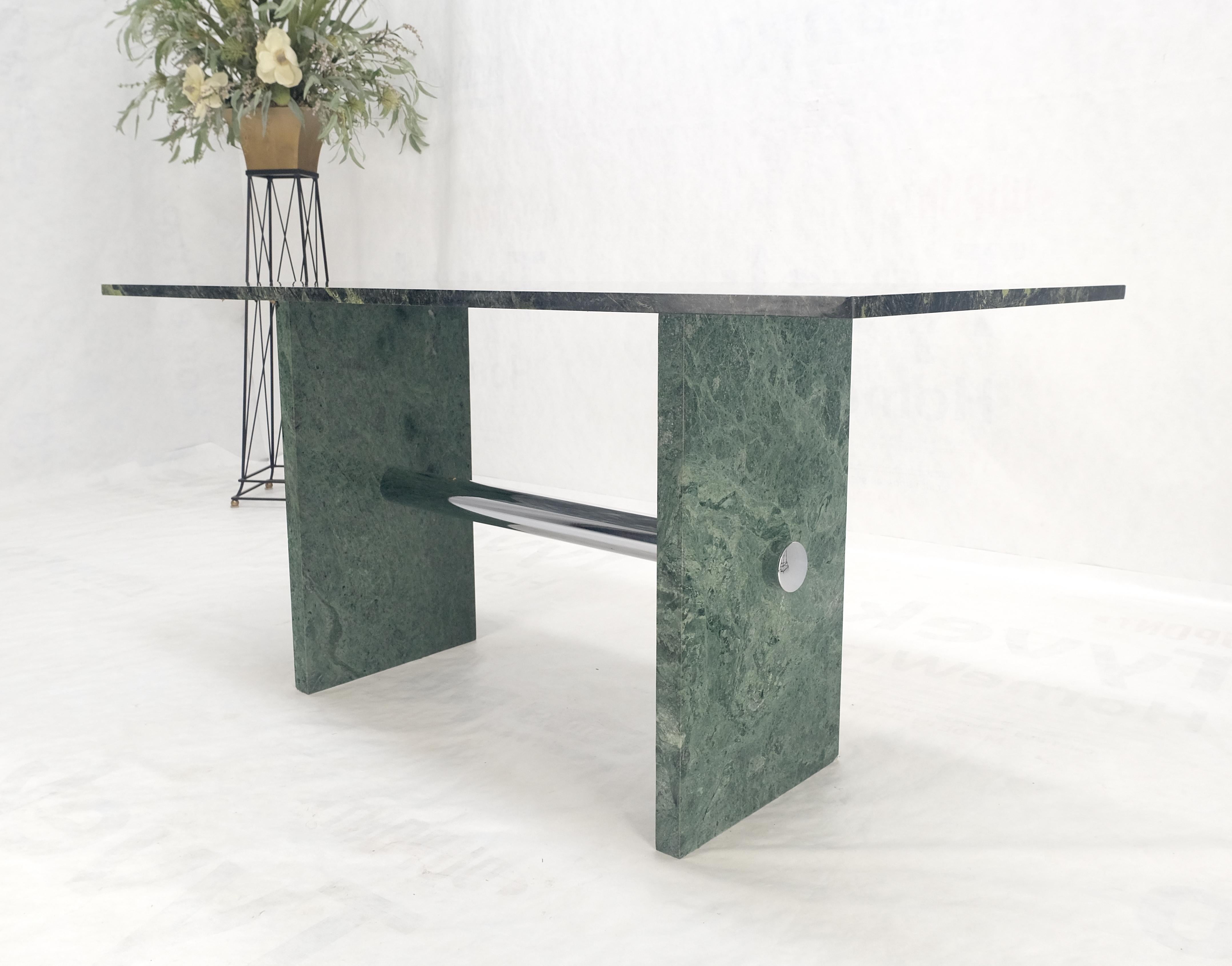 Green Rectangle Marble Top Cylinder Crome Stretcher Base Dining Table Desk MINT! For Sale 1