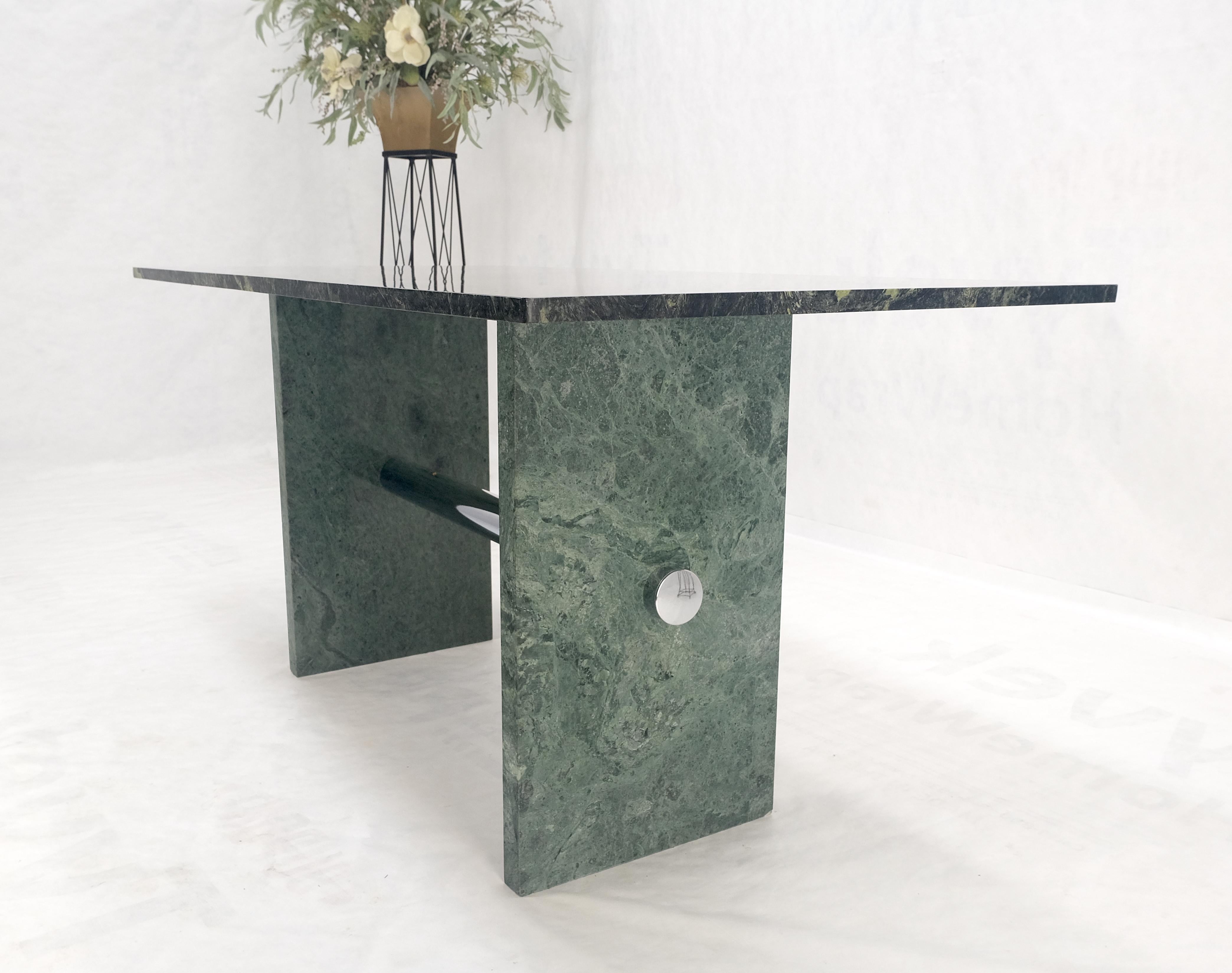 Green Rectangle Marble Top Cylinder Crome Stretcher Base Dining Table Desk MINT! For Sale 3