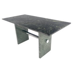 Green Rectangle Marble Top Cylinder Crome Stretcher Base Dining Table Desk MINT!
