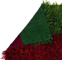 4x4.7 Ft Vintage Handmade Mohair Wool Tulu Rug in Green, Red and Blue