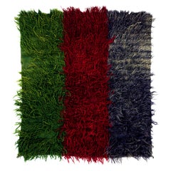 4x4.7 Ft Vintage Handmade Mohair Wool Tulu Rug in Green, Red and Blue