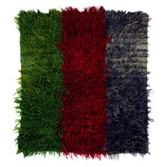 Retro Mohair Wool Tulu Rug in Green, Red and Blue