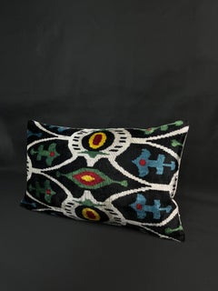 Green, Red, and Blue Small Velvet Silk Ikat Pillow Cover