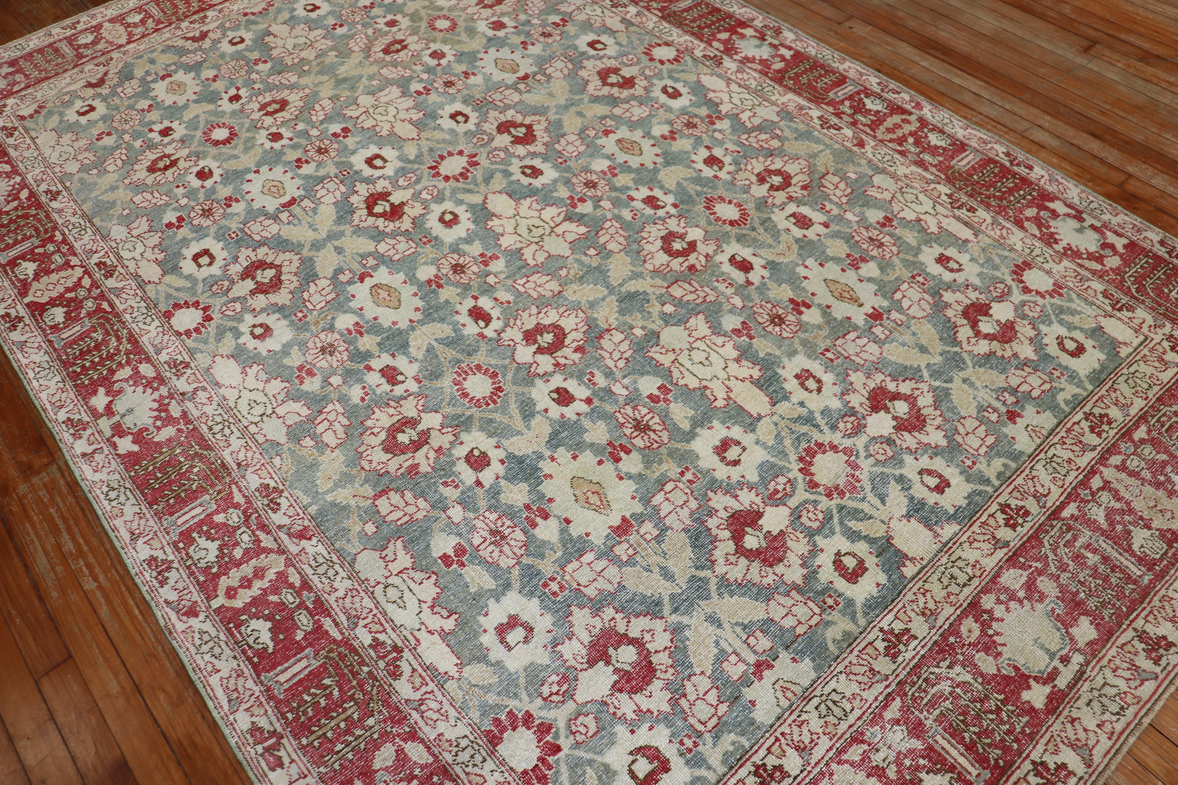 Romantic Green Red Antique Persian Tabriz For Sale