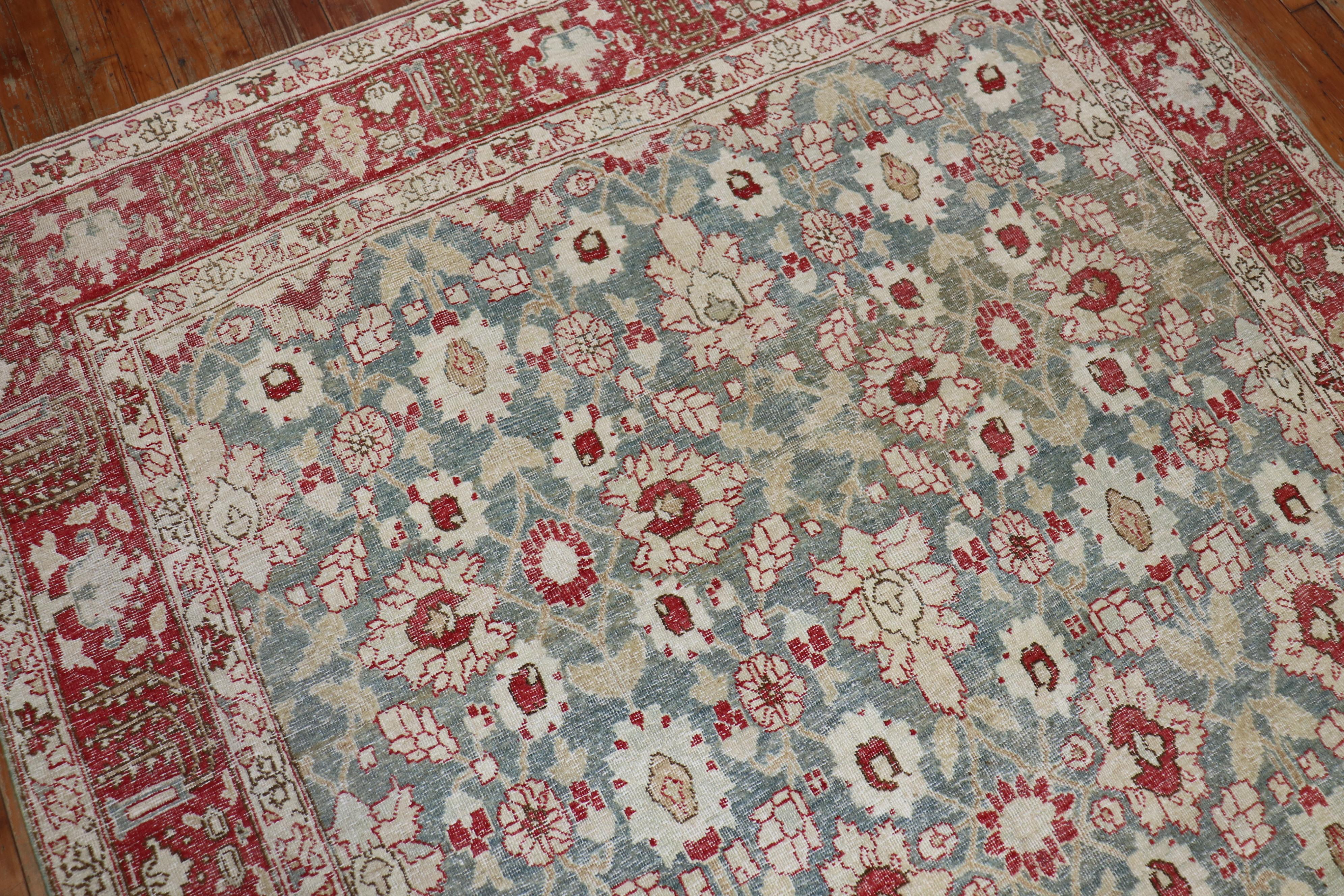 Green Red Antique Persian Tabriz In Good Condition For Sale In New York, NY