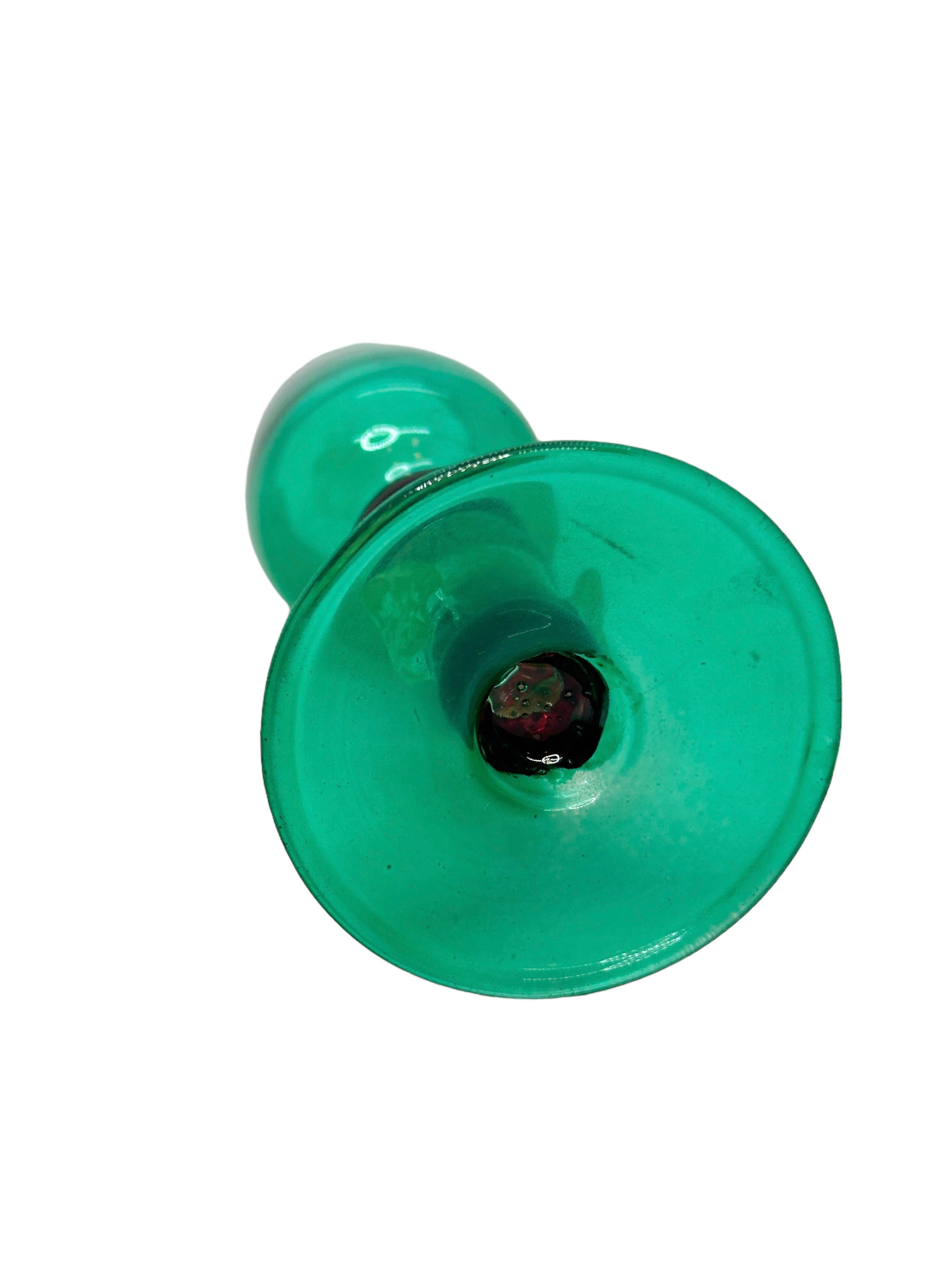 Blown Glass Green Red Gold Stardust Salviati Murano Glass Liqueur Goblet, Vintage Italy For Sale