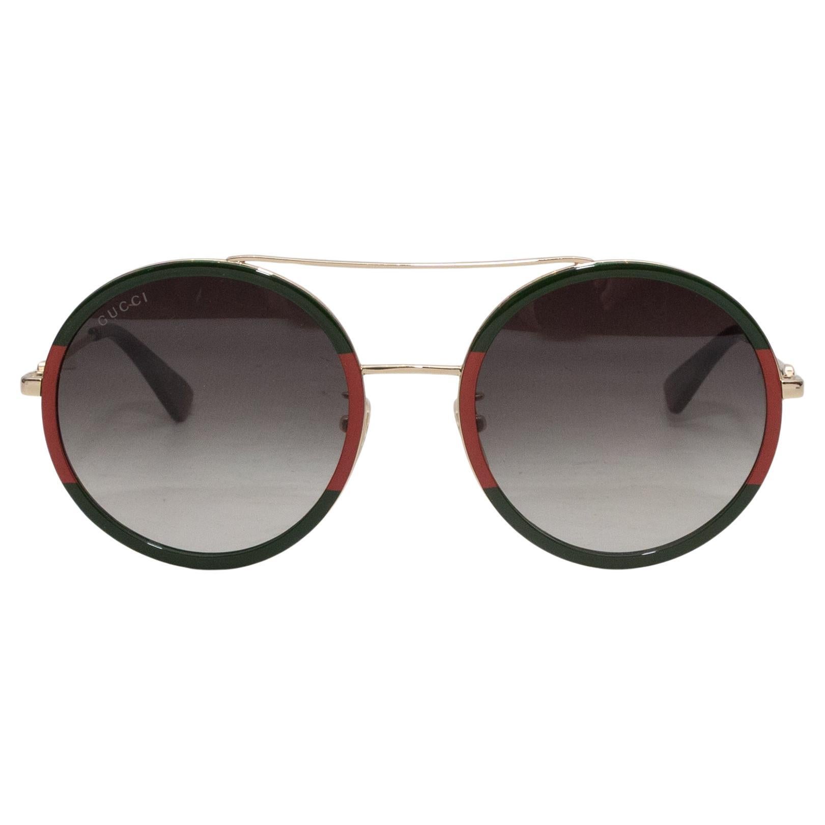 Green & Red Gucci Round Aviator Sunglasses For Sale