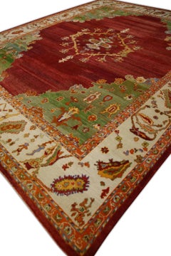 Green & Red Handwoven Old Wool Turkish Oushak Rug 12'10" x 15'11"