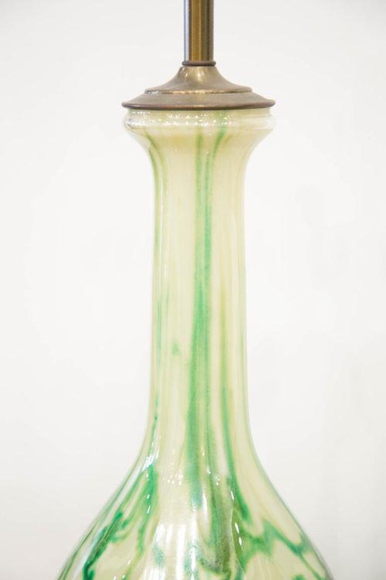 Green Reverse Painted Glass Lamps, Pair 1