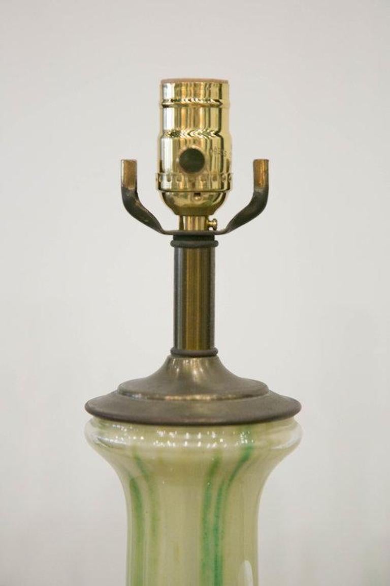 Green Reverse Painted Glass Lamps, Pair 2