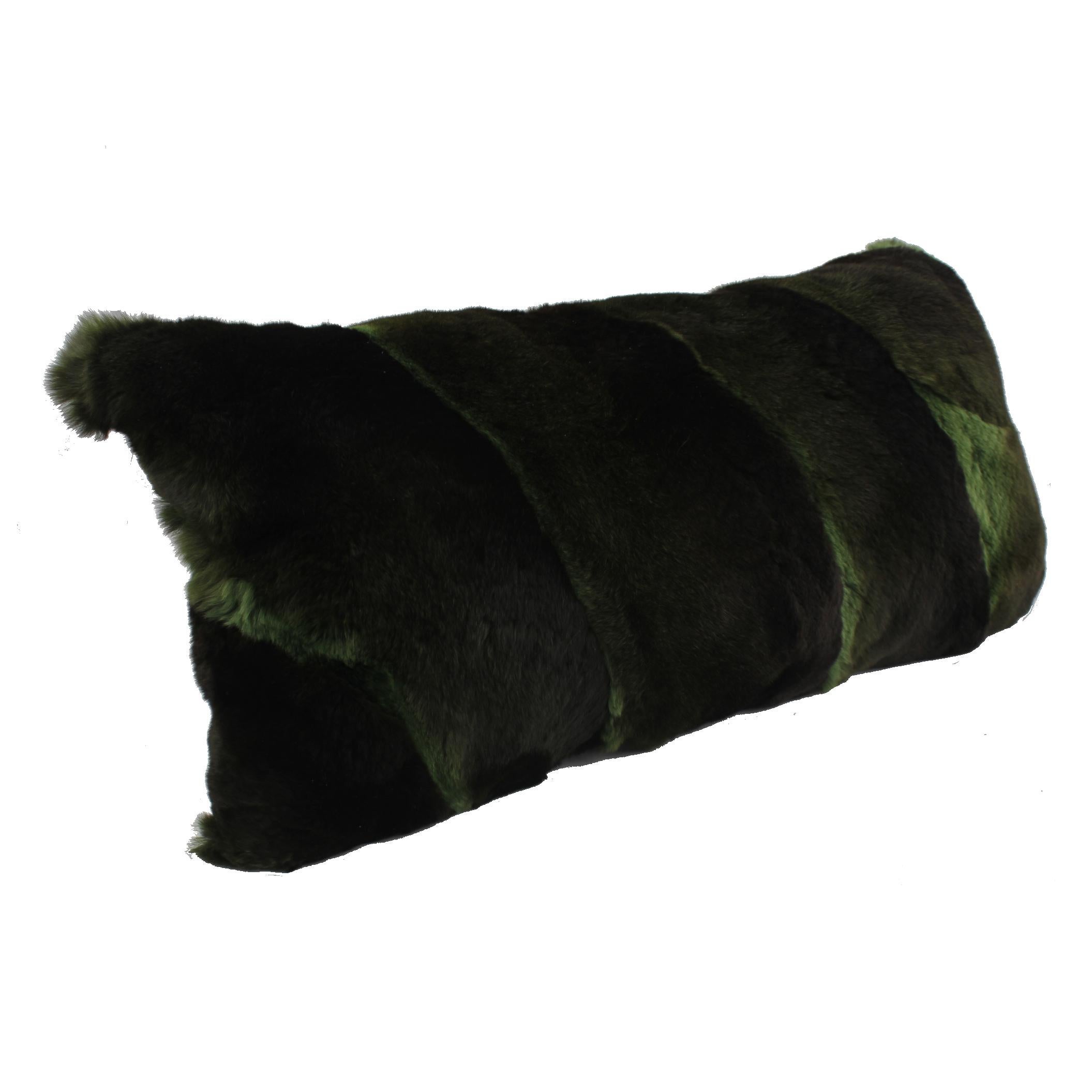 Hollywood Regency Green Rex Rabbit Fur Pillow Rectangle Lumbur Cushion