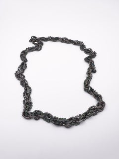 Green Rhinestone Chain Necklace Gunmetal Plating, Paris - J Dauphin