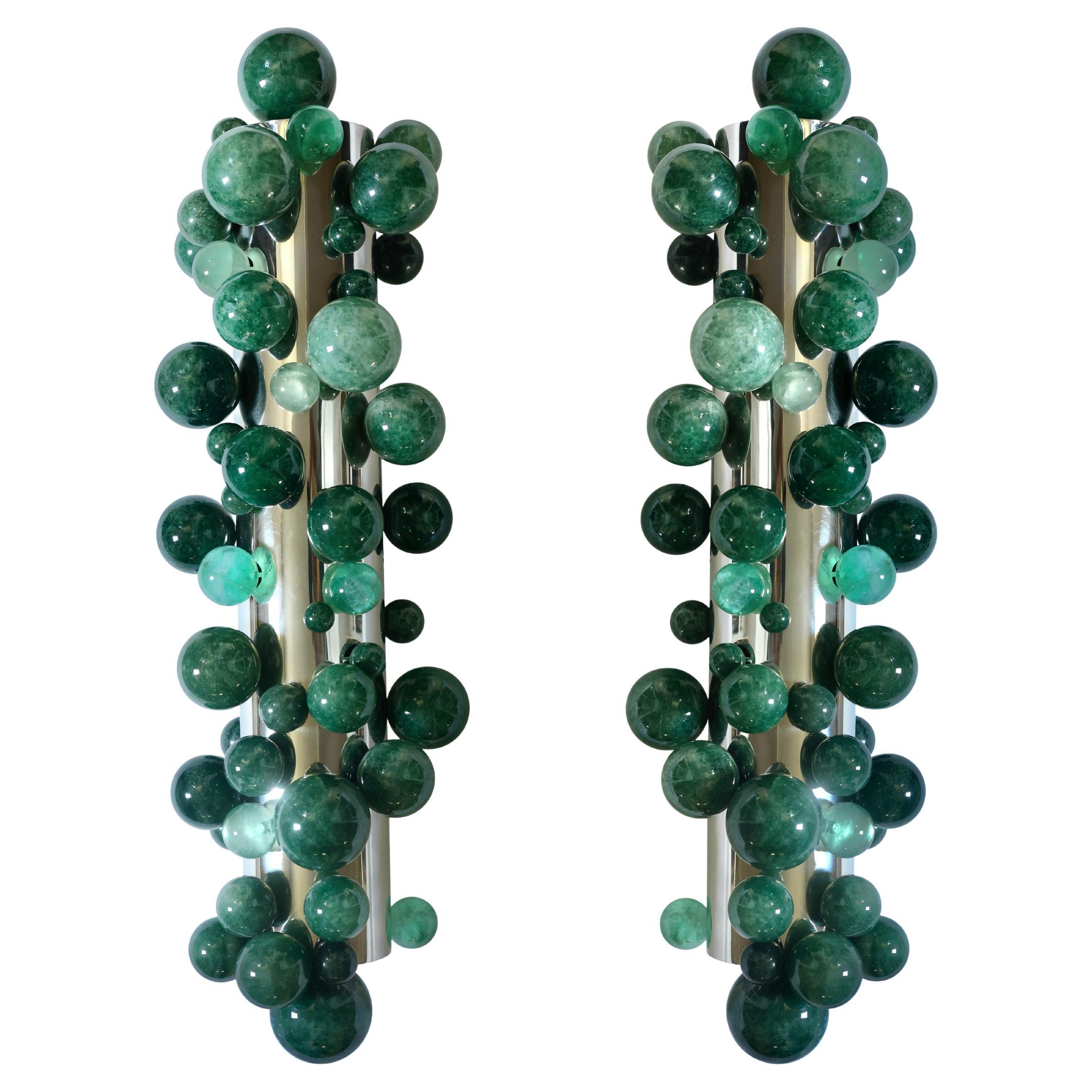 Appliques à bulles en cristal de roche vertes par Phoenix en vente