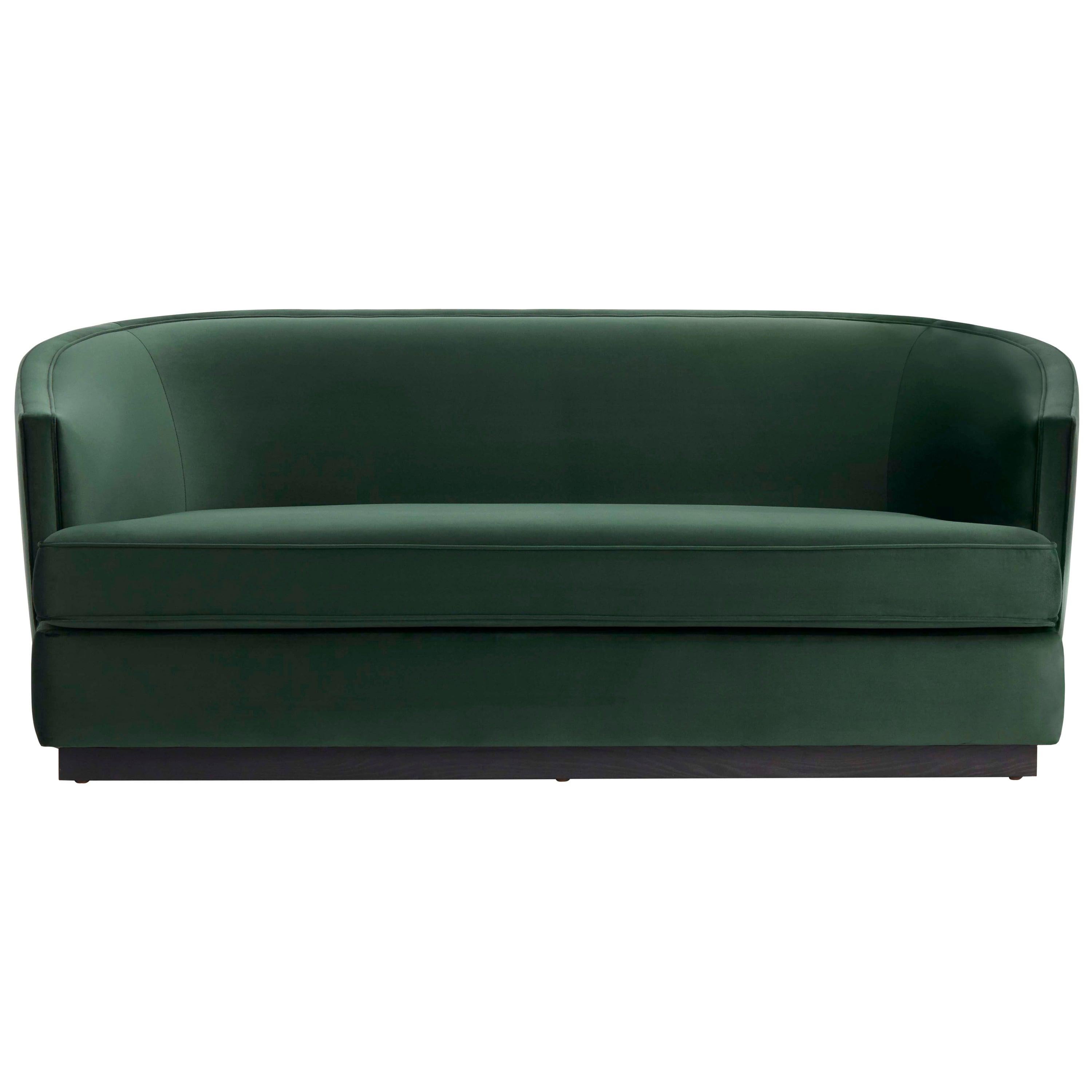 Green Romana 2-Seat Sofa with Painted Wooden Plinth For Sale