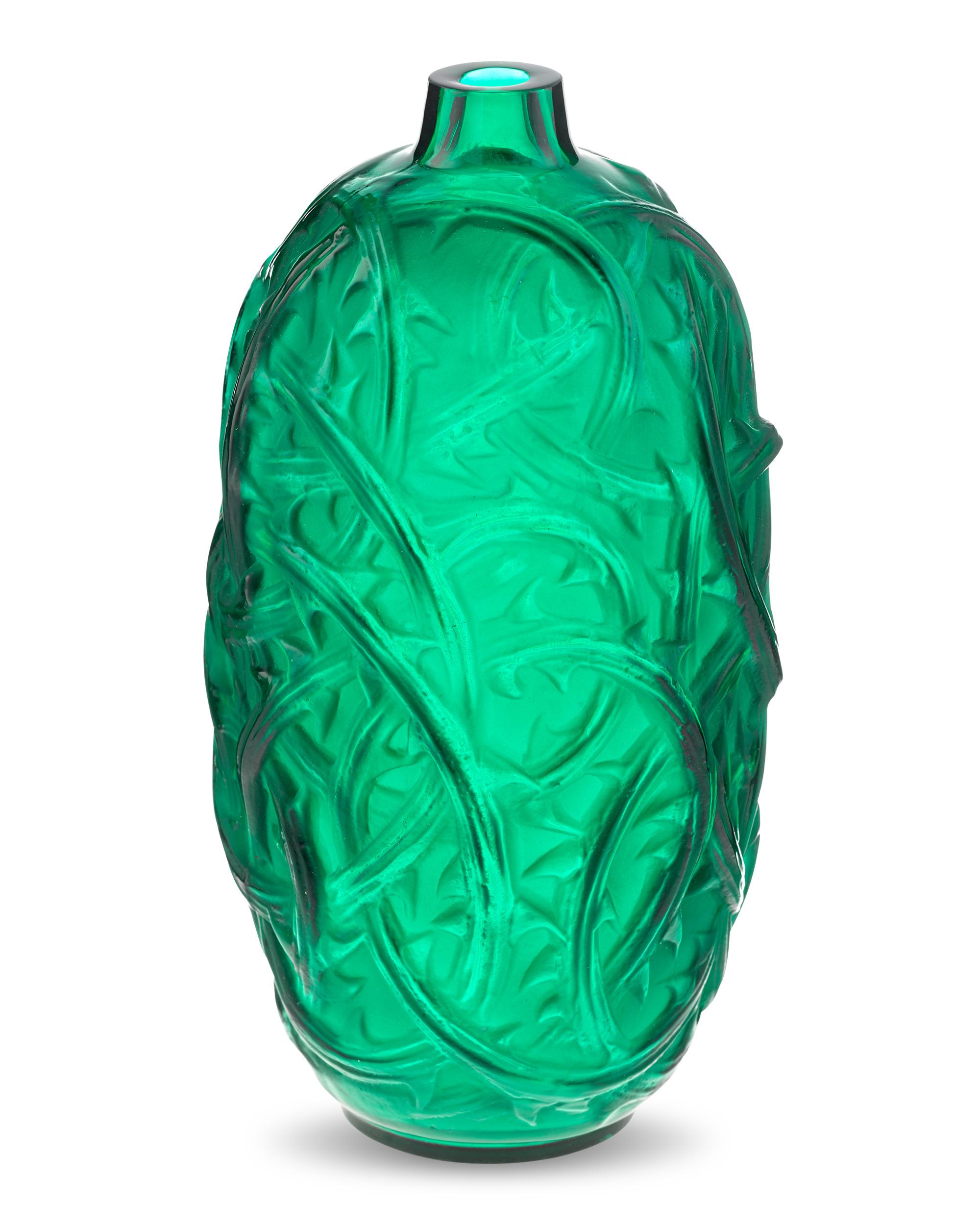 French Green Ronces Vase By René Lalique For Sale