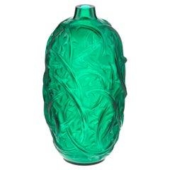 Vintage Green Ronces Vase By René Lalique